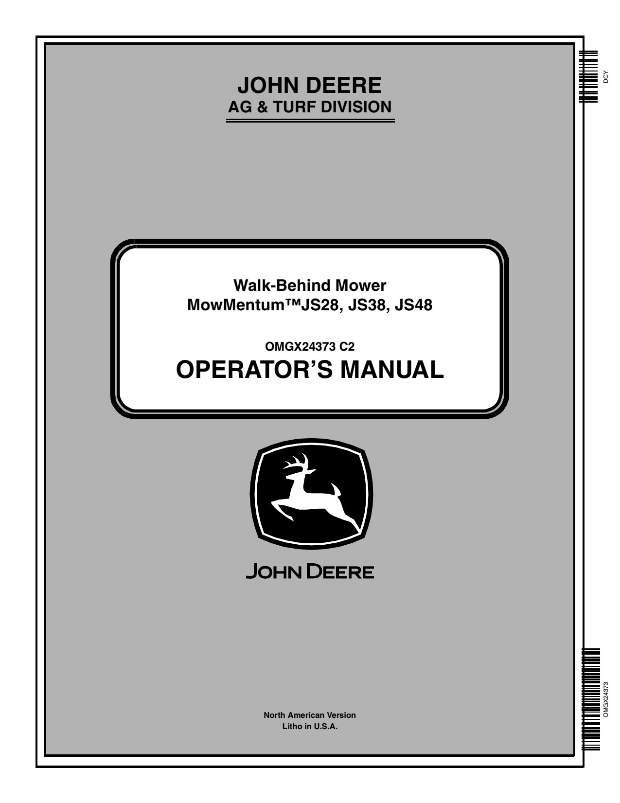 John Deere JS28 to JS48 Walk-Behind Mower Operator Manual OMGX24373 1 John Deere JS28 to JS48 Walk-Behind Mower Operator Manual OMGX24373