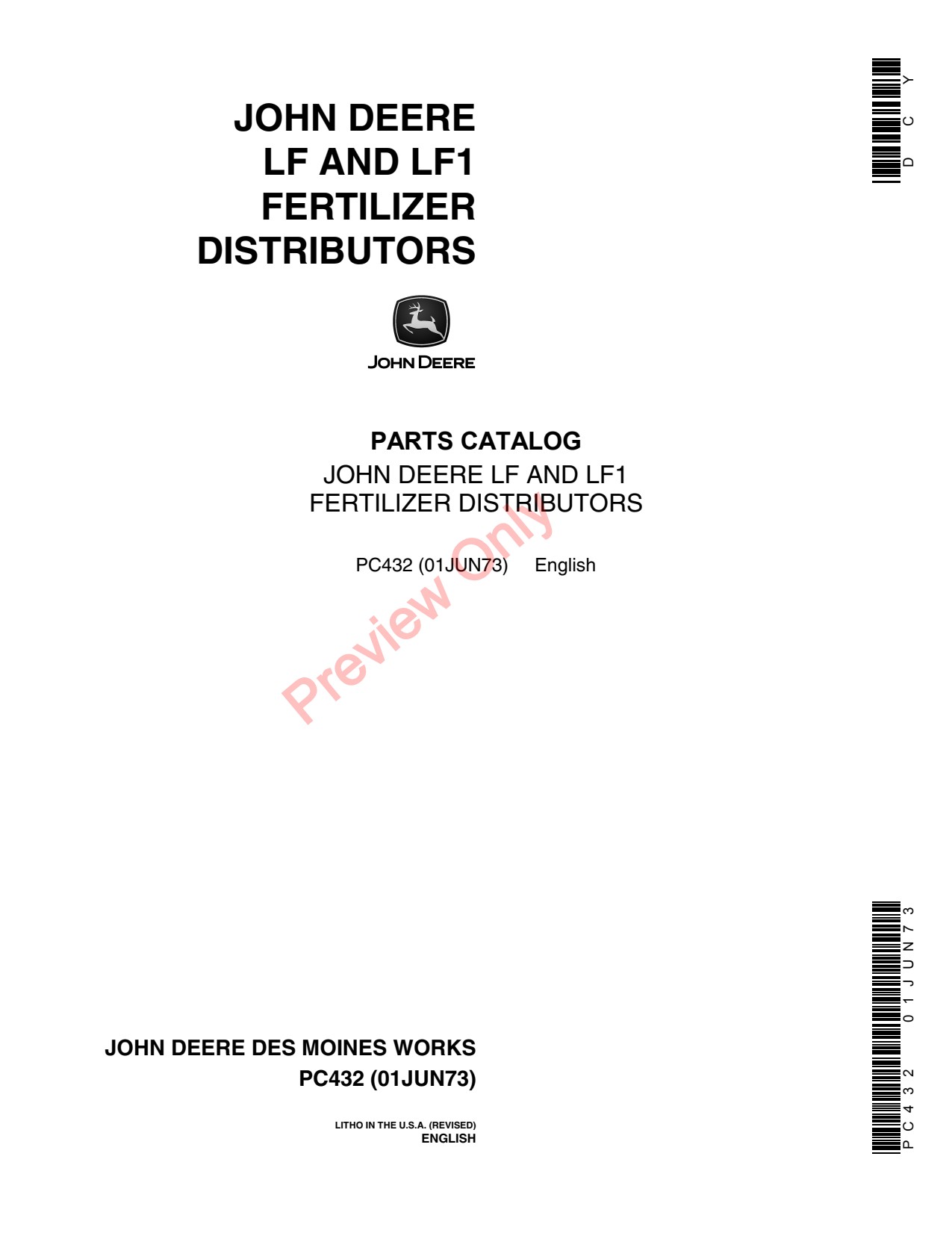 John Deere LF LF1 Fertilizer Applicator Parts Catalog PC432 1 John Deere LF LF1 Fertilizer Applicator Parts Catalog PC432