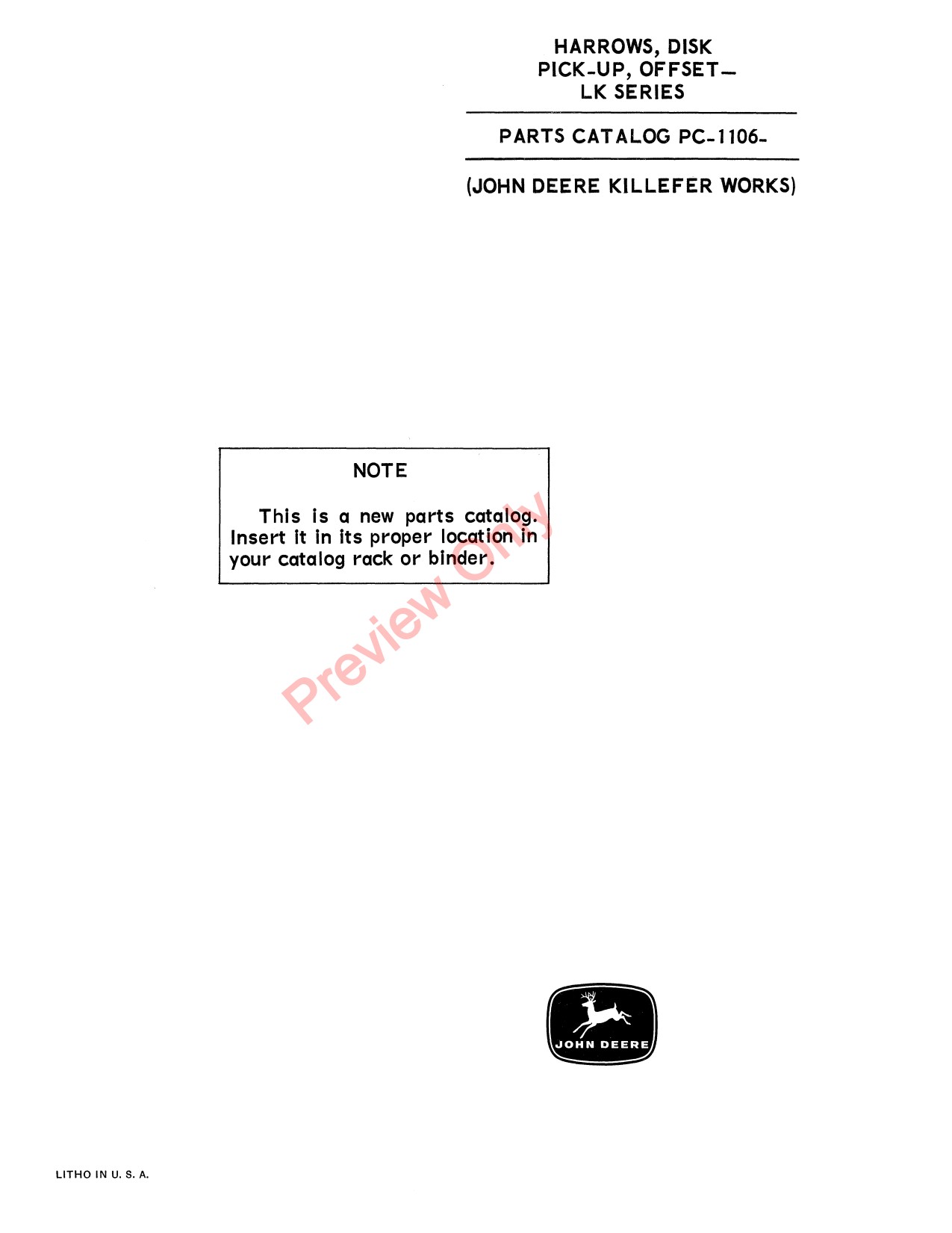John Deere LK Offset Pickup Disk Harrow Parts Catalog PC1106 1 John Deere LK Offset Pickup Disk Harrow Parts Catalog PC1106