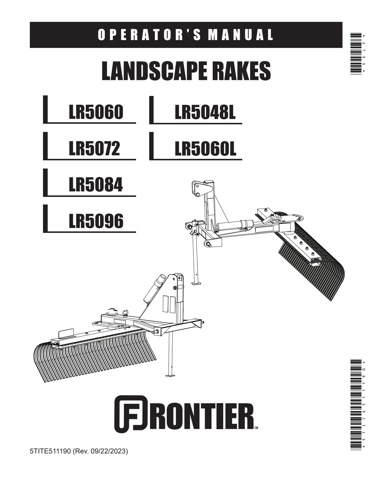 John Deere LR5048L LR5060 LR5060L LR5072 to LR5096 Frontier Landscape Rake Operator Manual 5TITE511190 1 John Deere LR5048L LR5060 LR5060L LR5072 to LR5096 Frontier Landscape Rake Operator Manual 5TITE511190