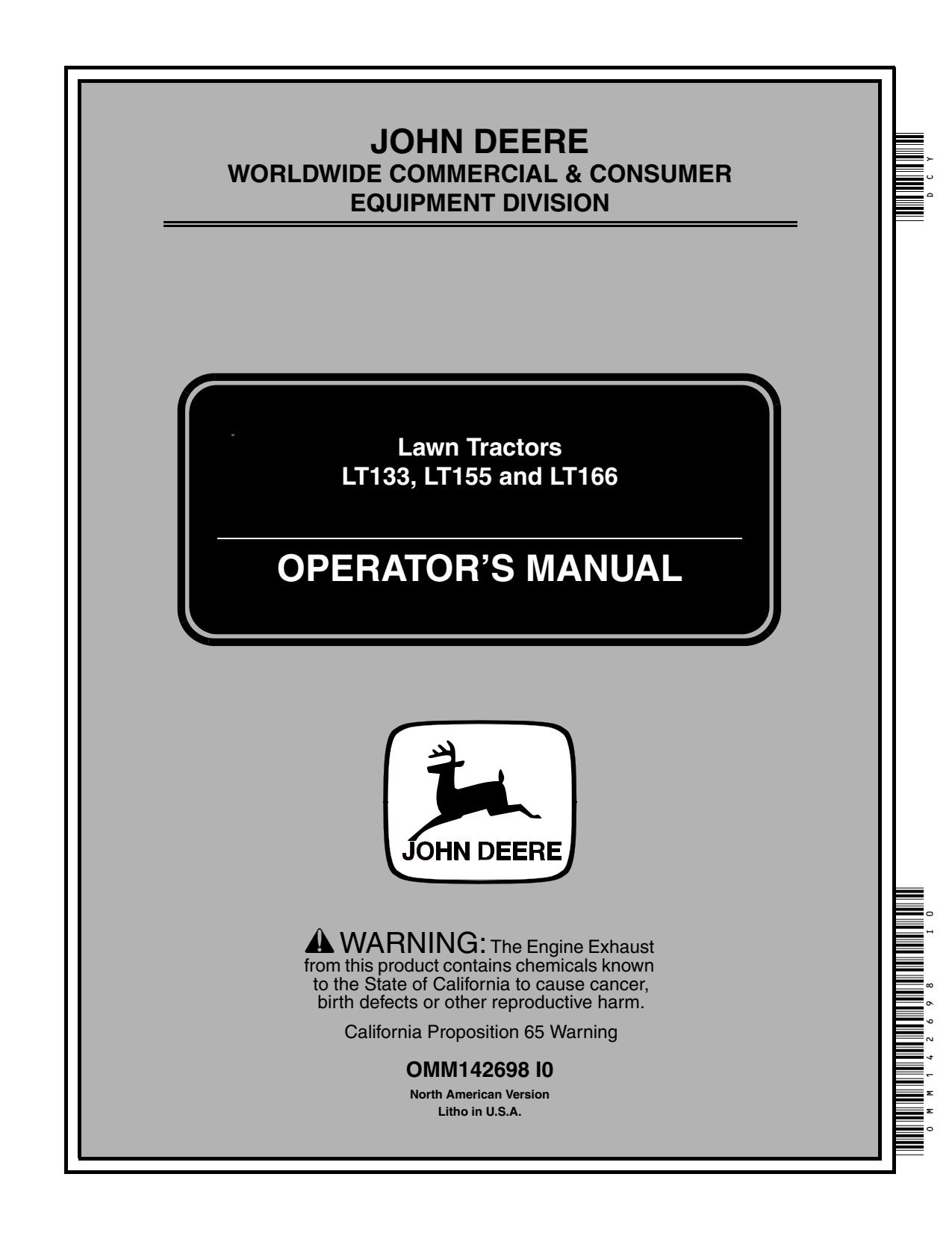 John Deere LT133 LT166 LT155 Lawn Tractor Operator Manual OMM142698 1 John Deere LT133 LT166 LT155 Lawn Tractor Operator Manual OMM142698