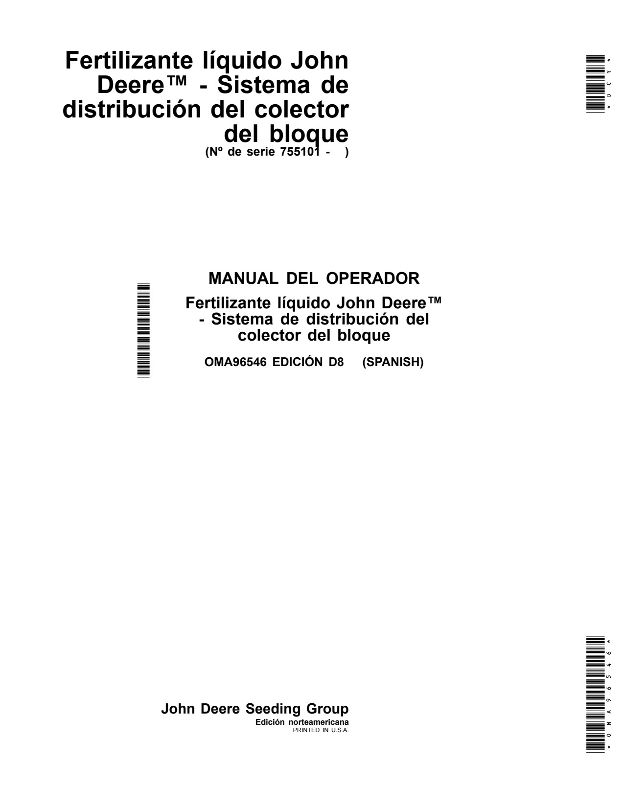 John Deere Liquid Fertilizer Applicator Operator Manual OMA96546 ES 1 John Deere Liquid Fertilizer Applicator Operator Manual OMA96546 ES