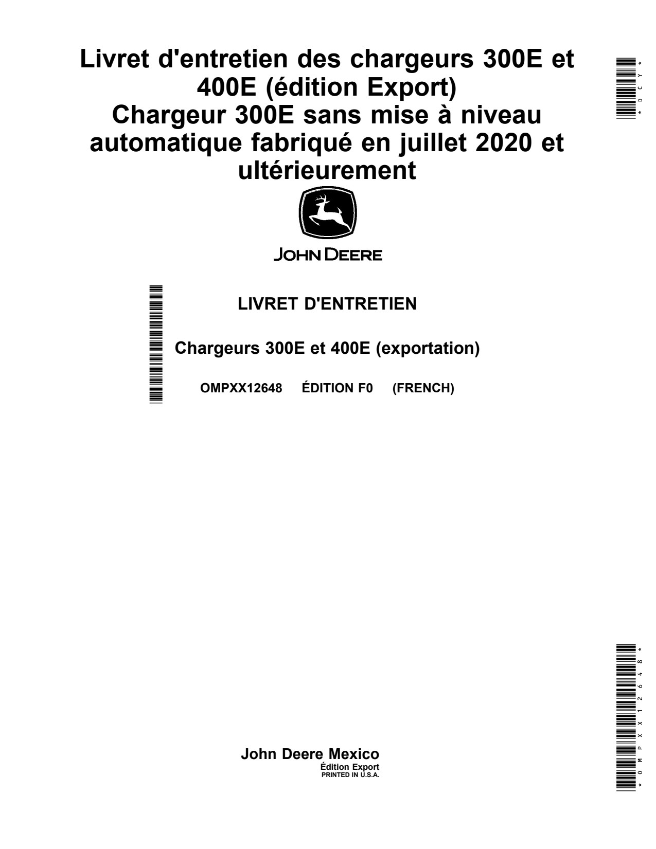 John Deere Loaders 300E Loader Operator Manual OMPXX12648 FR 1 John Deere Loaders 300E Loader Operator Manual OMPXX12648 FR