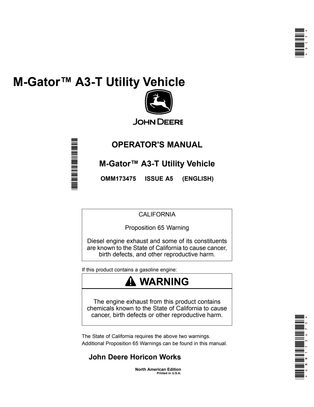 John Deere M-Gator A3-T A3 Utility Vehicle Gator Operator Manual OMM173475 1 John Deere M-Gator A3-T A3 Utility Vehicle Gator Operator Manual OMM173475