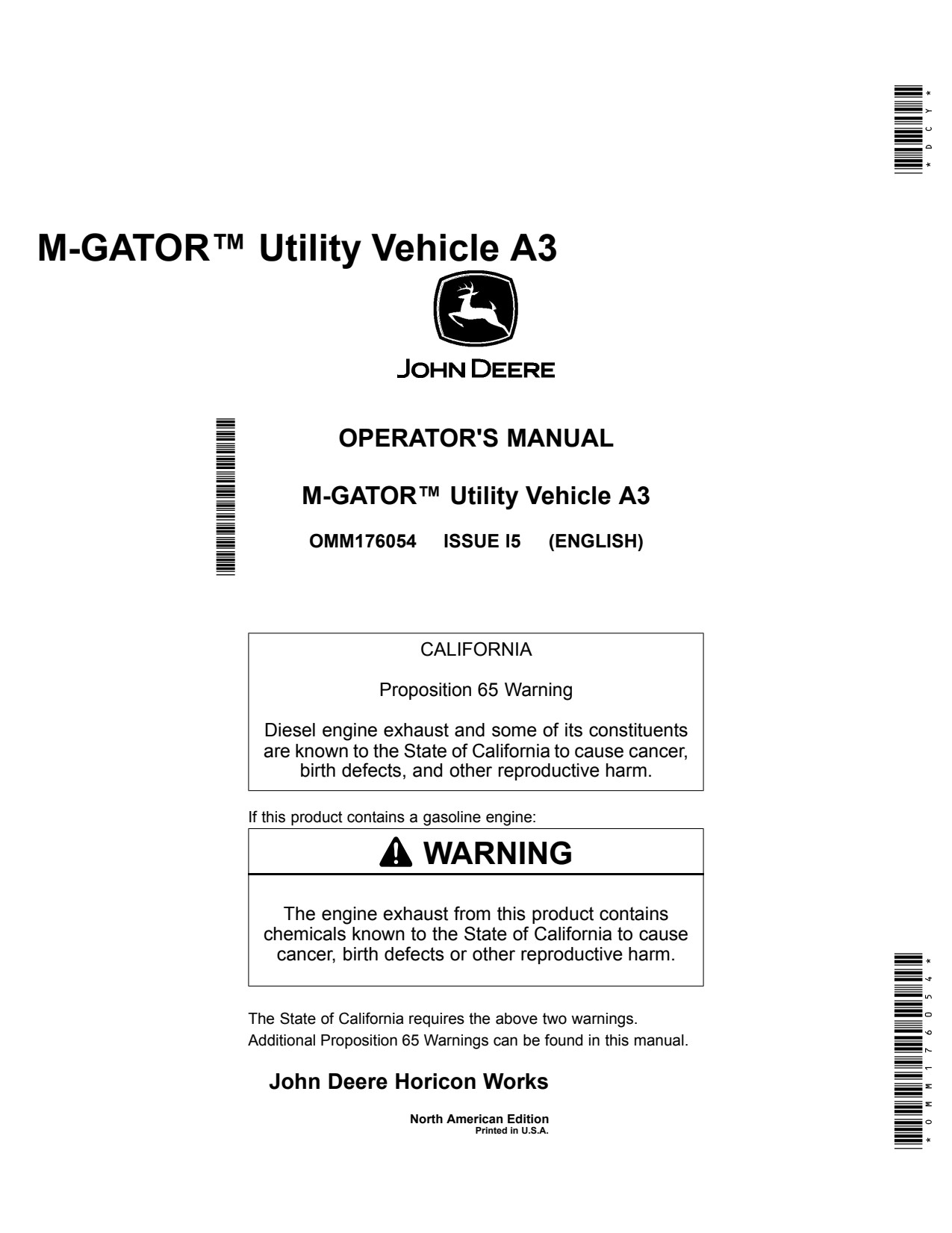 John Deere M-Gator A3 Utility All-Terrain Vehicle ATV Operator Manual OMM176054 1 John Deere M-Gator A3 Utility All-Terrain Vehicle ATV Operator Manual OMM176054
