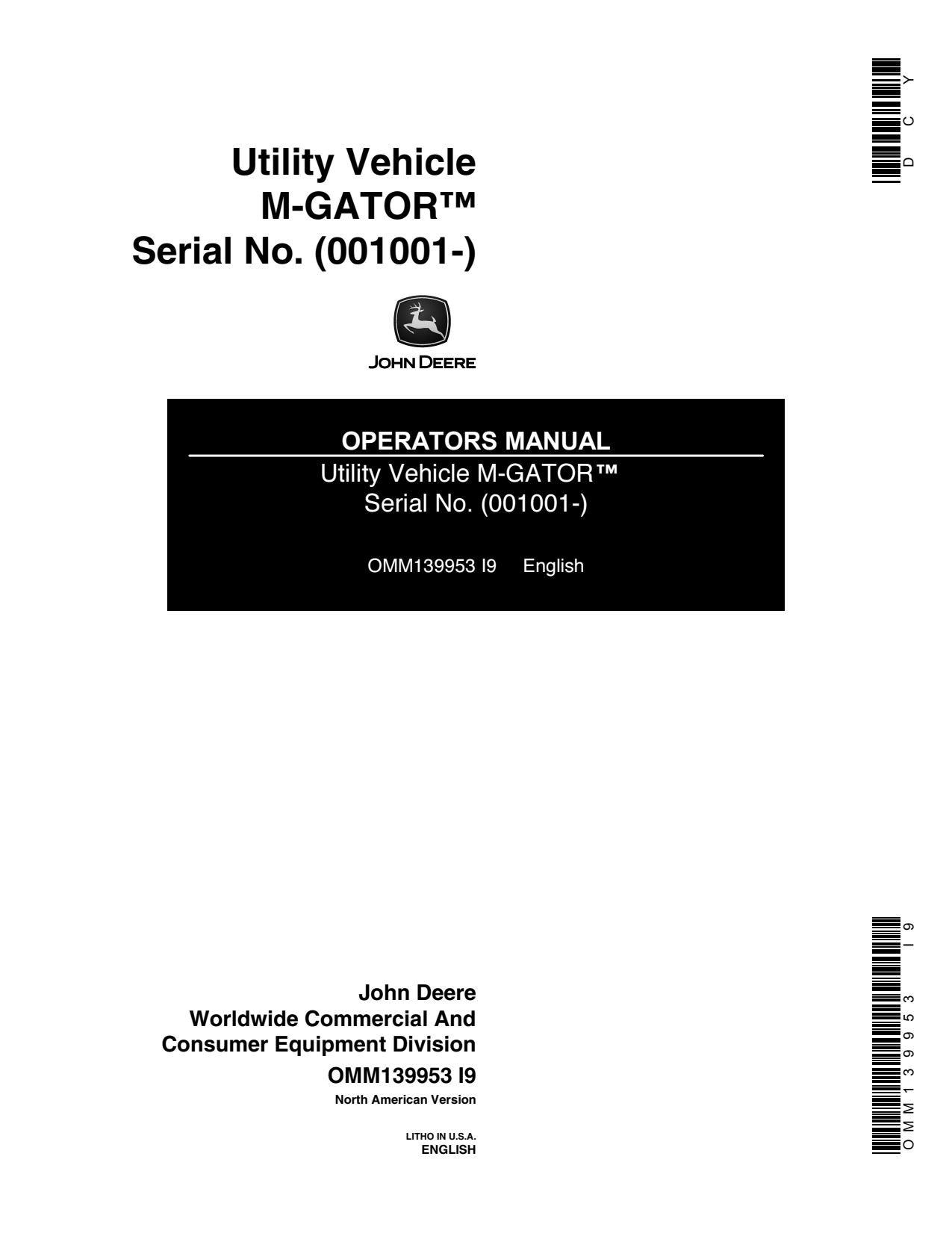 John Deere M-Gator Utility Vehicle Gator Operator Manual OMM139953 1 John Deere M-Gator Utility Vehicle Gator Operator Manual OMM139953