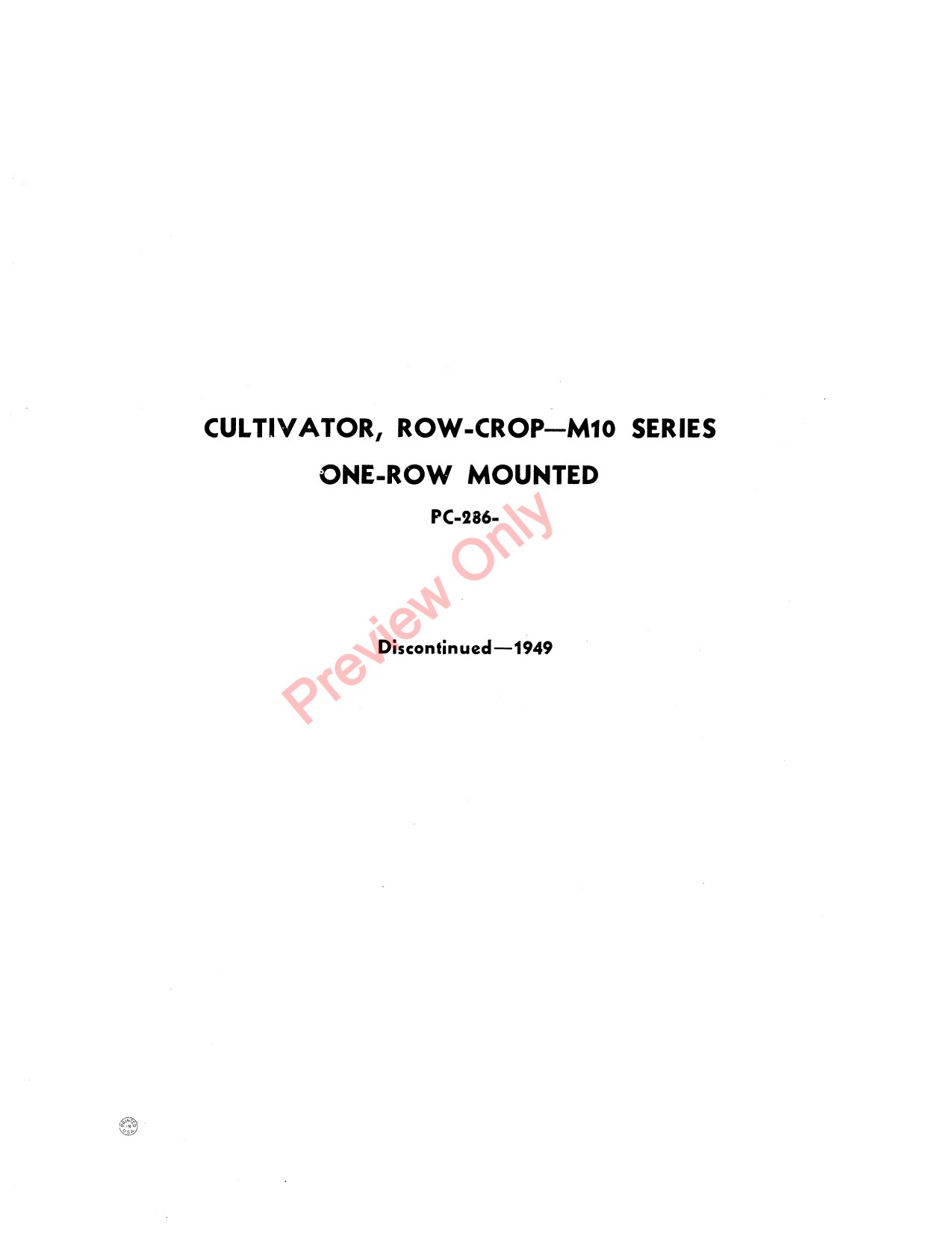 John Deere M10 Row Crop Cultivator Parts Catalog PC286 1 John Deere M10 Row Crop Cultivator Parts Catalog PC286