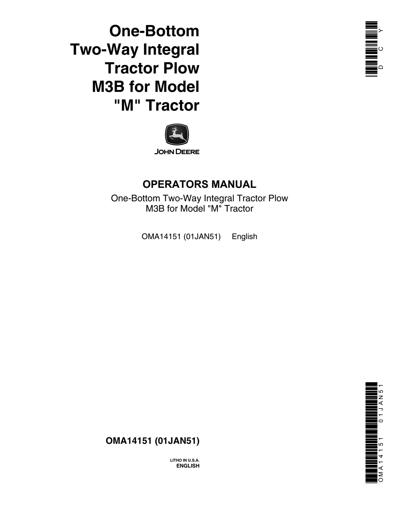 John Deere M3B M MC MT Two-way Integral Tractor Operator Manual OMA14151 1 John Deere M3B M MC MT Two-way Integral Tractor Operator Manual OMA14151