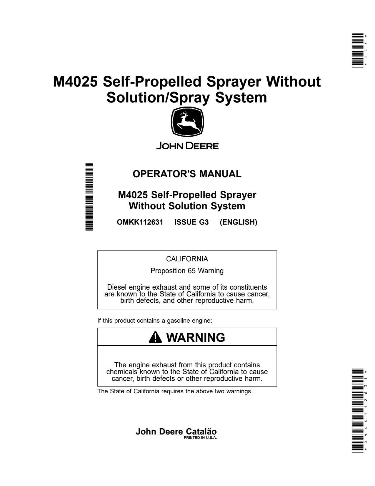 John Deere M4025 Self-Propelled Sprayer Operator Manual OMKK112631 1 John Deere M4025 Self-Propelled Sprayer Operator Manual OMKK112631