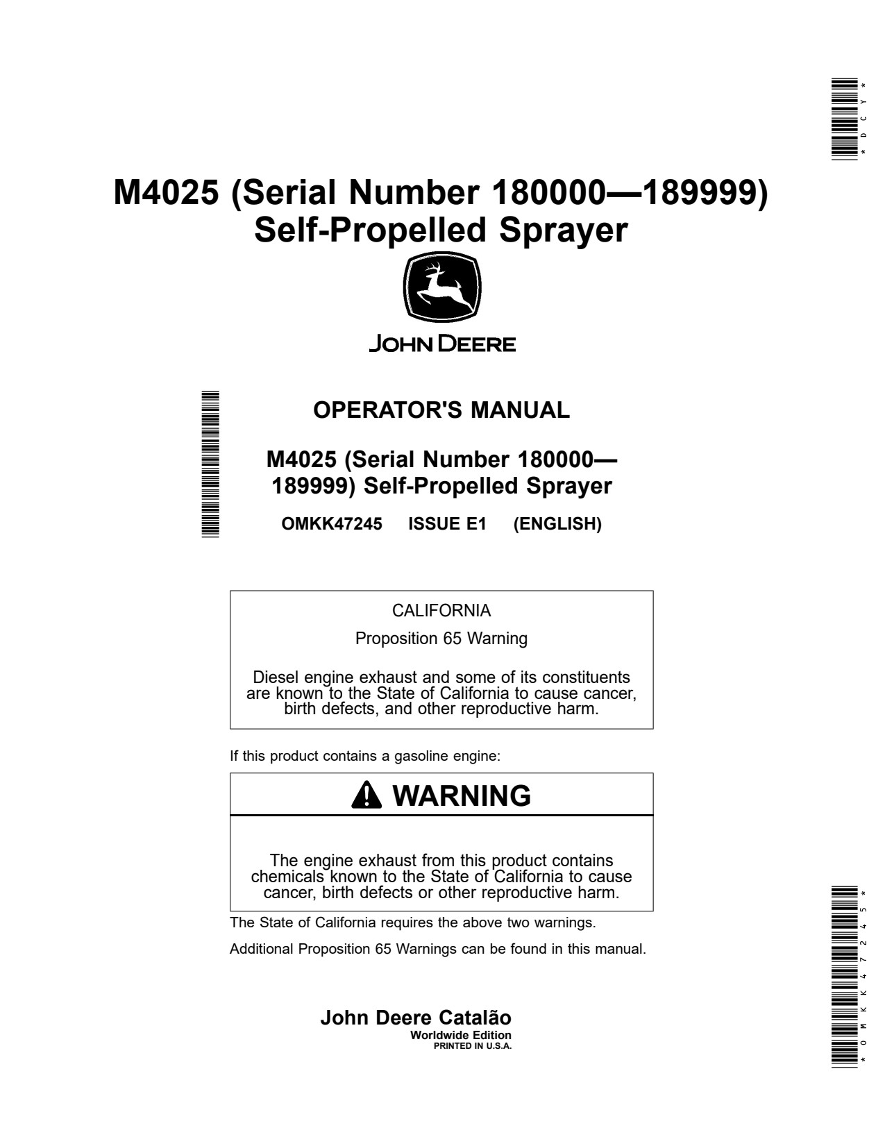 John Deere M4025 Self-Propelled Sprayer Operator Manual OMKK47245 1 John Deere M4025 Self-Propelled Sprayer Operator Manual OMKK47245