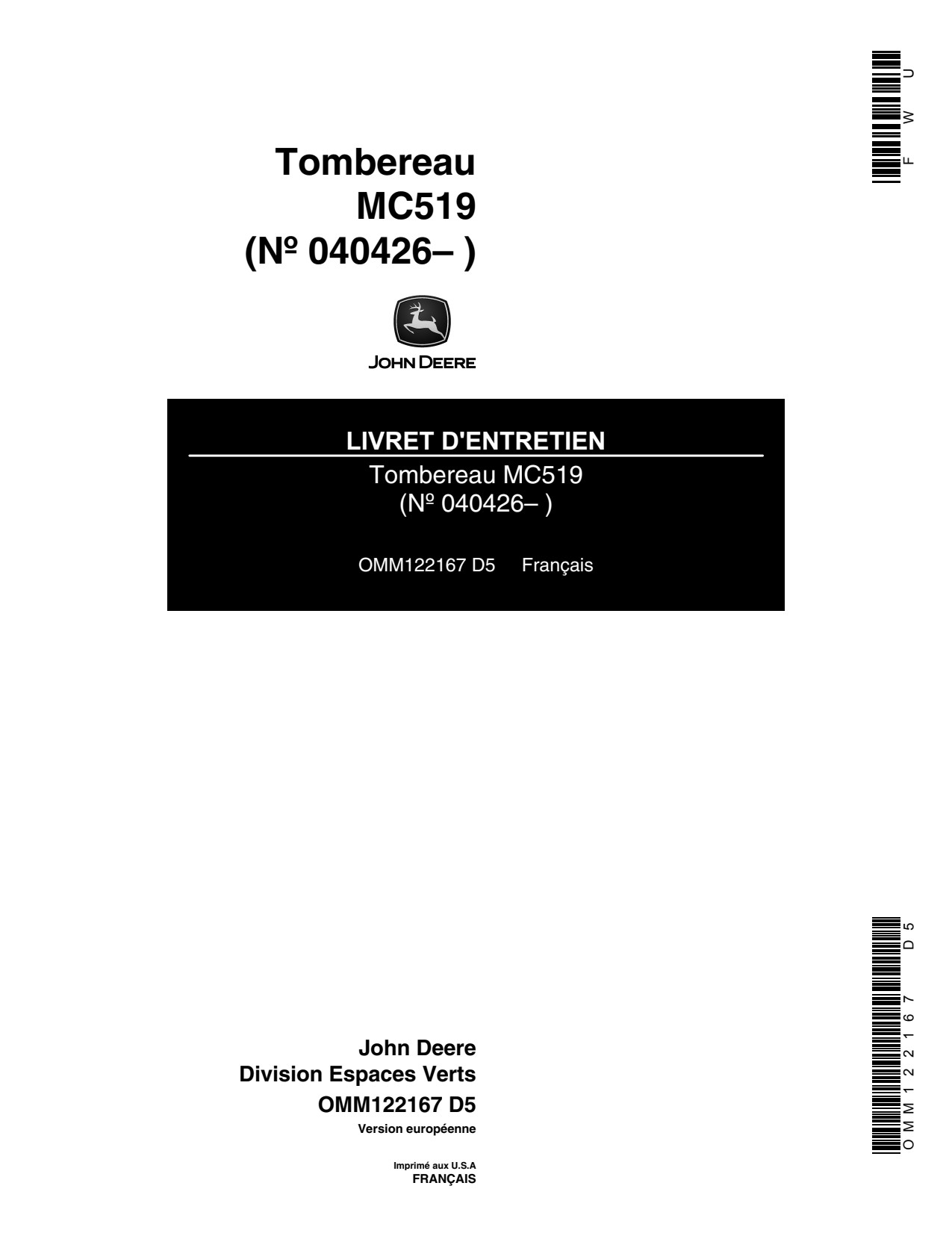 John Deere MC519 Collection Utility Cart Operator Manual OMM122167 FR 1 John Deere MC519 Collection Utility Cart Operator Manual OMM122167 FR