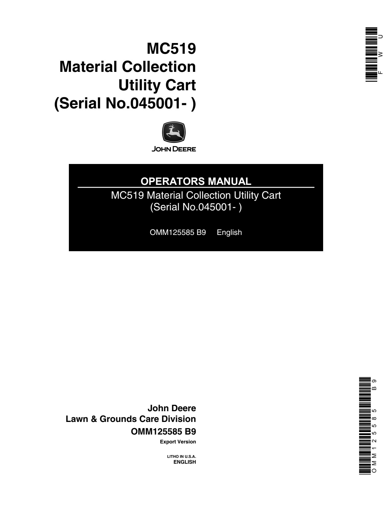 John Deere MC519 Collection Utility Cart Operator Manual OMM125585 1 John Deere MC519 Collection Utility Cart Operator Manual OMM125585