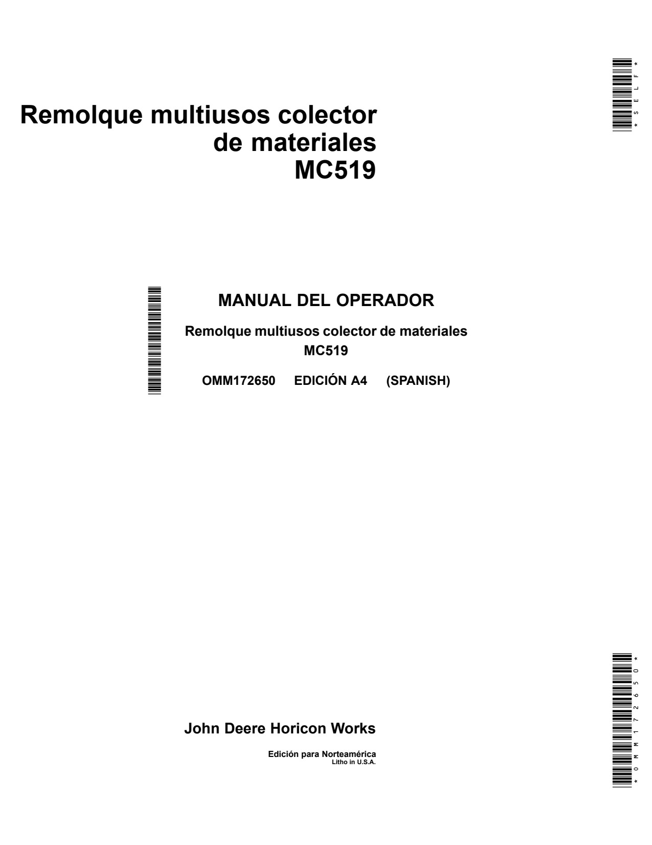 John Deere MC519 Material Collection Utility Cart Operator's Manual OMM172650 ES 1 John Deere MC519 Material Collection Utility Cart Operator's Manual OMM172650 ES