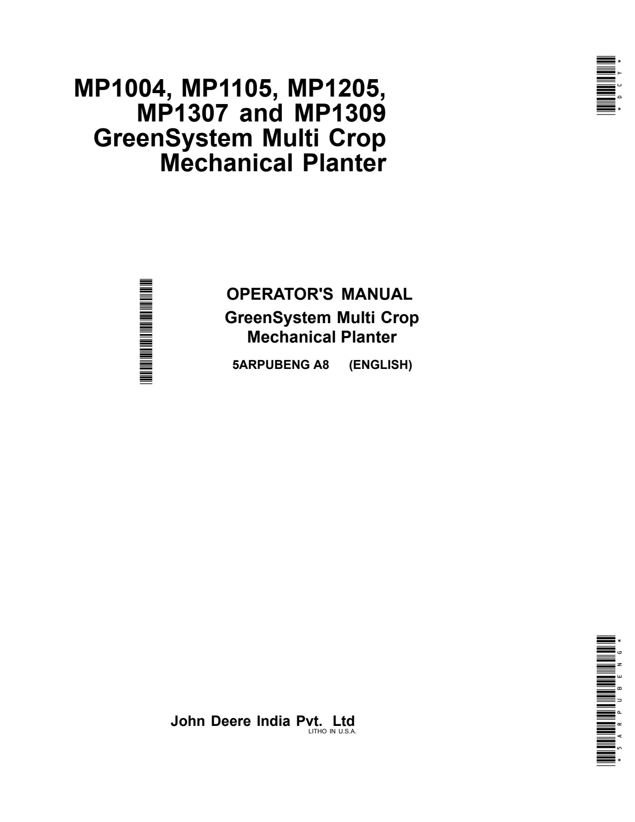 John Deere MP1004 MP1105 MP1205 MP1307 MP1309 Crop Mechanical Planter Operator Manual 5ARPUBENG 1 John Deere MP1004 MP1105 MP1205 MP1307 MP1309 Crop Mechanical Planter Operator Manual 5ARPUBENG