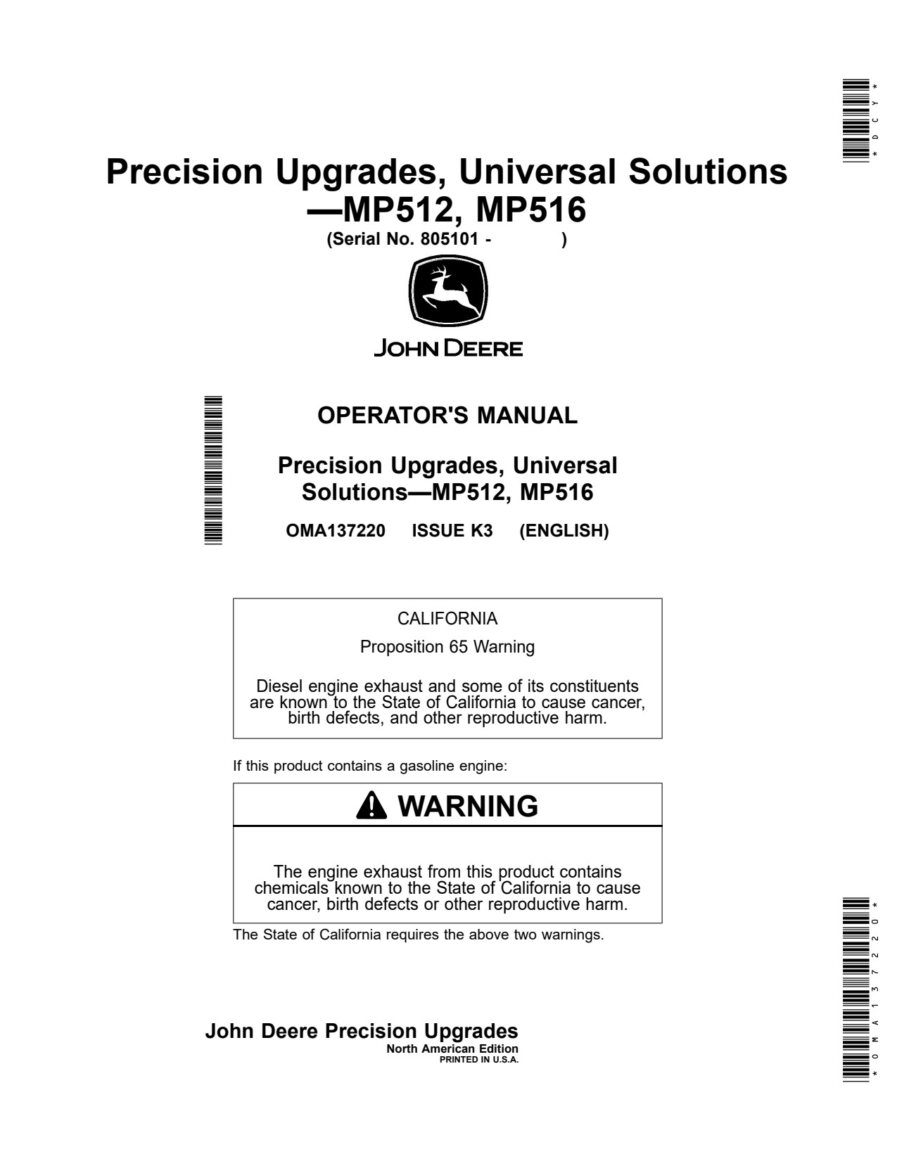 John Deere MP512 MP516 Self-Propelled Sprayer Operator Manual OMA137220 1 John Deere MP512 MP516 Self-Propelled Sprayer Operator Manual OMA137220