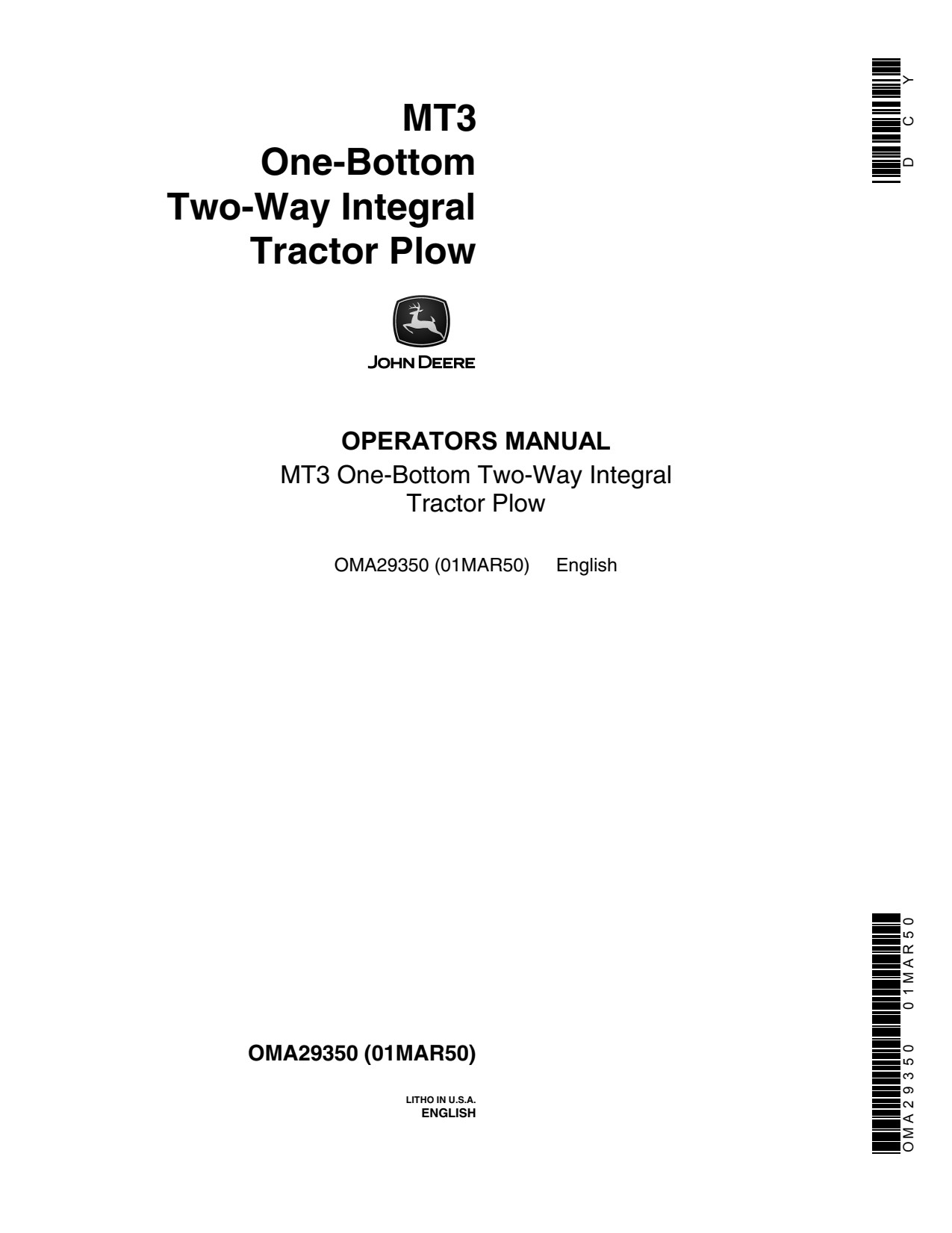 John Deere MT3 Two-way Integral Tractor Operator Manual OMA29350 1 John Deere MT3 Two-way Integral Tractor Operator Manual OMA29350
