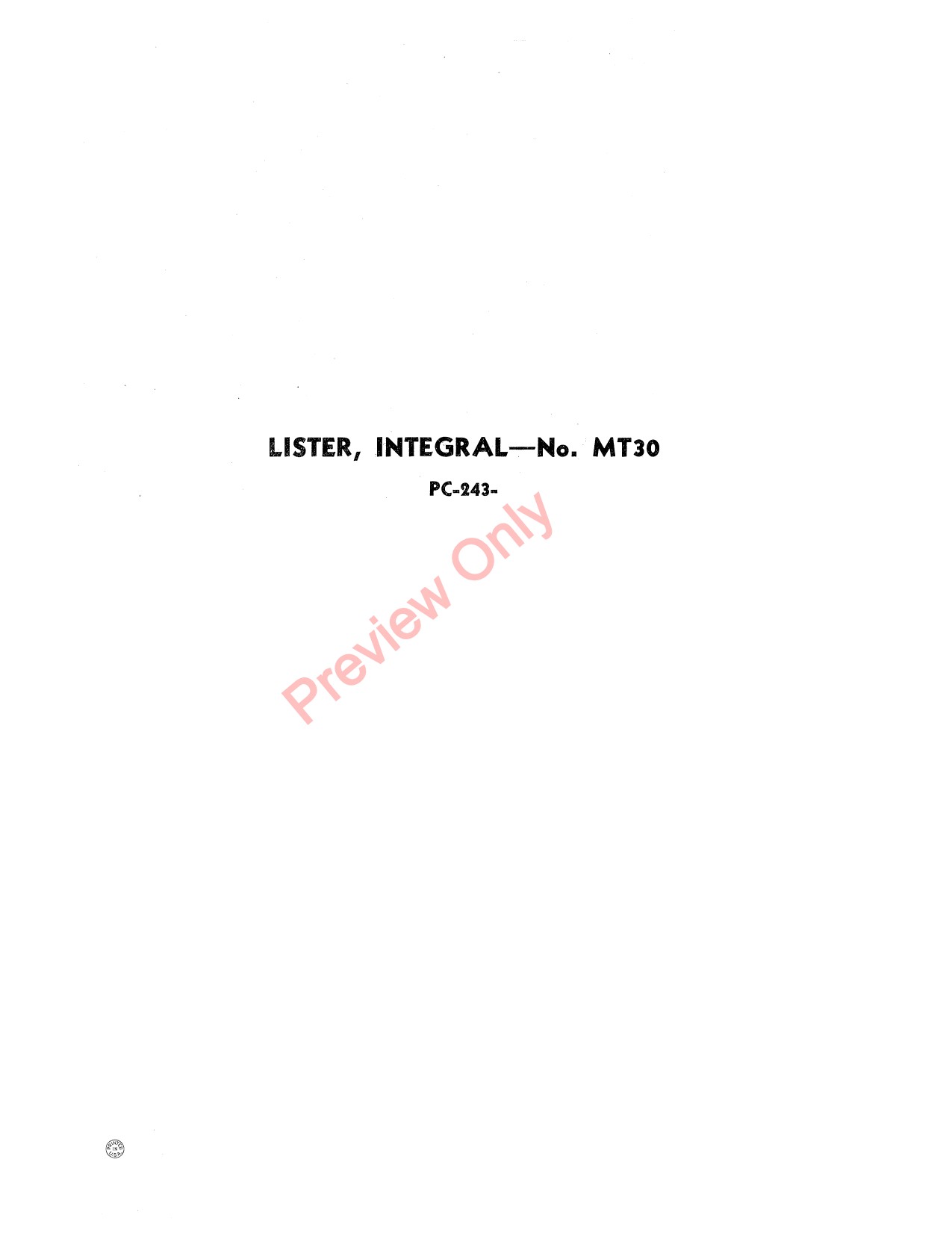 John Deere MT30 Integral Lister Parts Catalog PC243