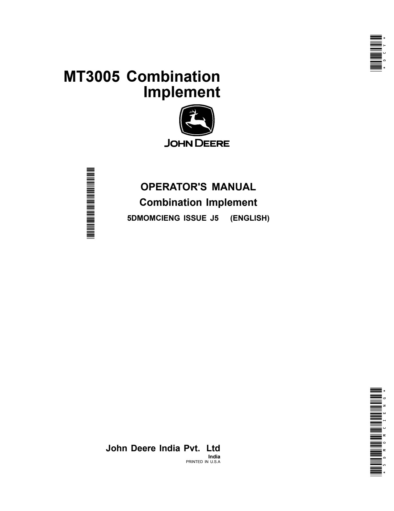 John Deere MT3005 Combination Implement Operator Manual 5DMOMCIENG 1 John Deere MT3005 Combination Implement Operator Manual 5DMOMCIENG