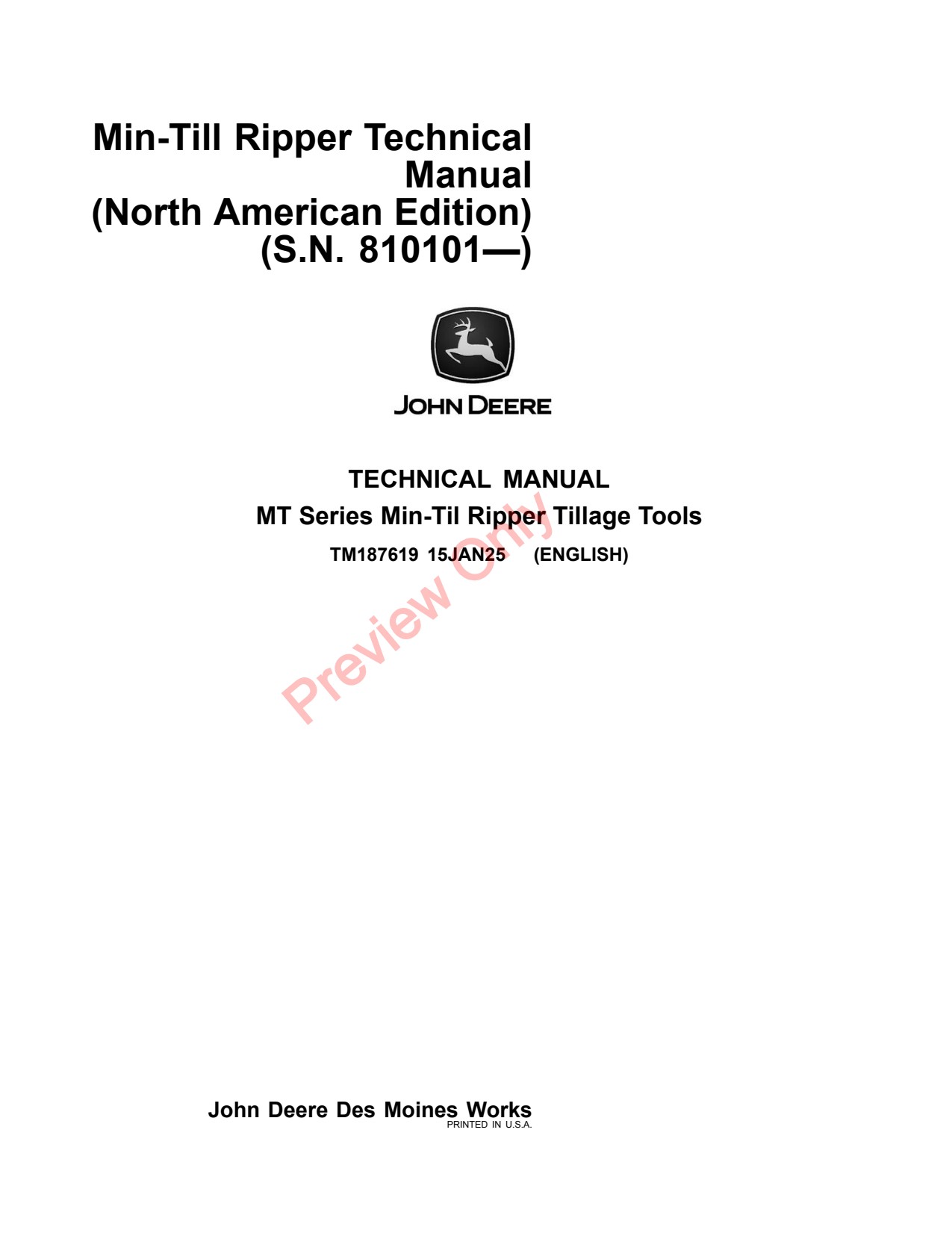 John Deere MT5 to MT11 Min-till Ripper Technical Manual TM187619 1 John Deere MT5 to MT11 Min-till Ripper Technical Manual TM187619