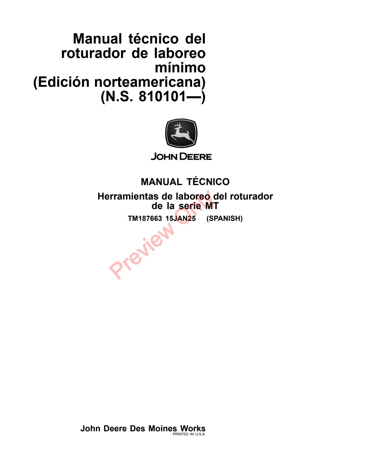 John Deere MT5 to MT11 Min-till Ripper Technical Manual TM187663 ES 1 John Deere MT5 to MT11 Min-till Ripper Technical Manual TM187663 ES