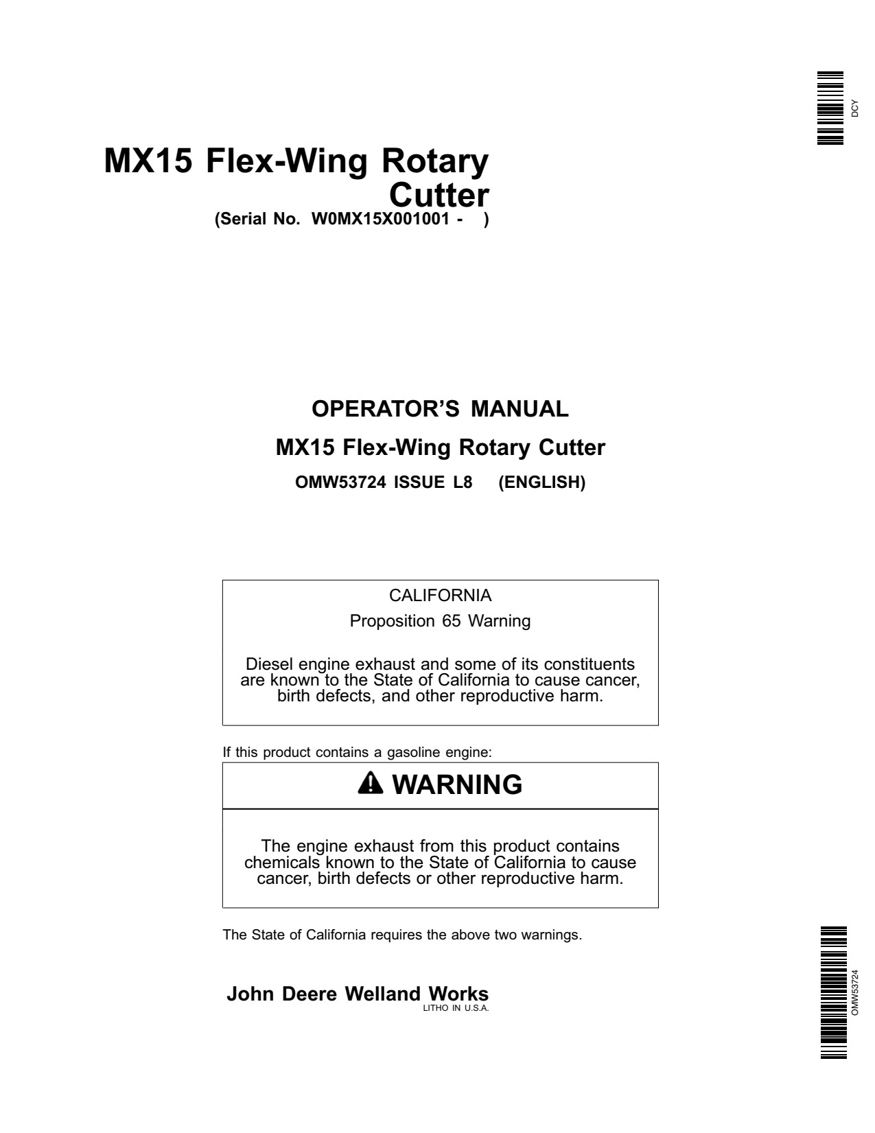 John Deere MX15 Flex-wing Rotary Cutter Operator Manual OMW53724 1 John Deere MX15 Flex-wing Rotary Cutter Operator Manual OMW53724