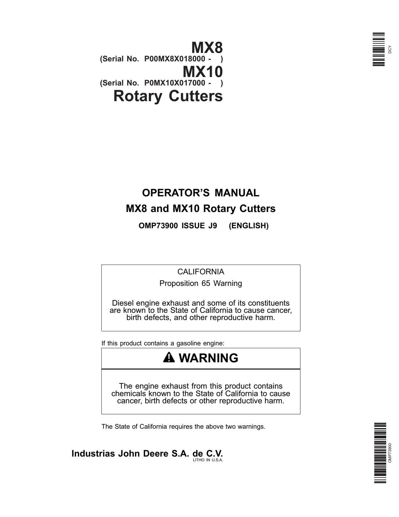 John Deere MX8 MX10 Rotary Cutter Operator Manual OMP73900 1 John Deere MX8 MX10 Rotary Cutter Operator Manual OMP73900