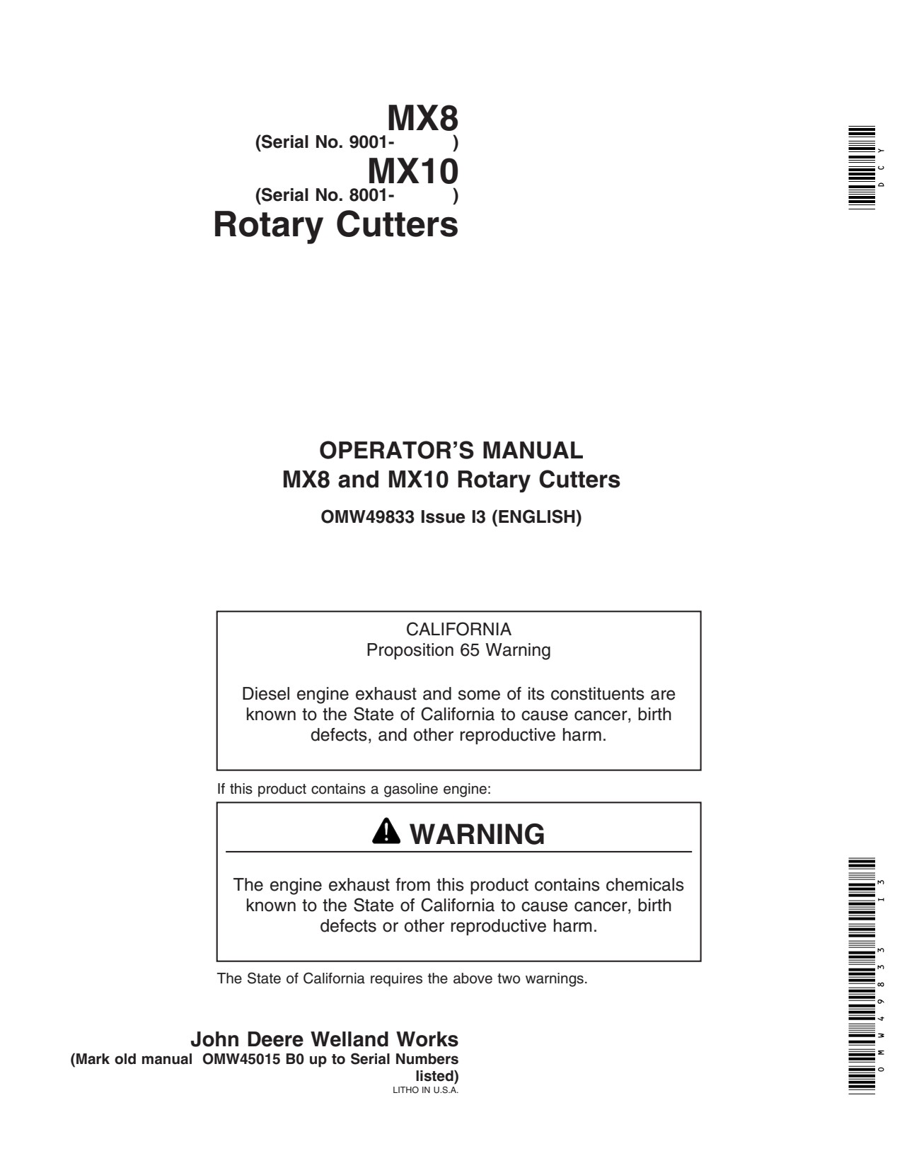 John Deere MX8 MX10 Rotary Cutter Operator Manual OMW49833 1 John Deere MX8 MX10 Rotary Cutter Operator Manual OMW49833