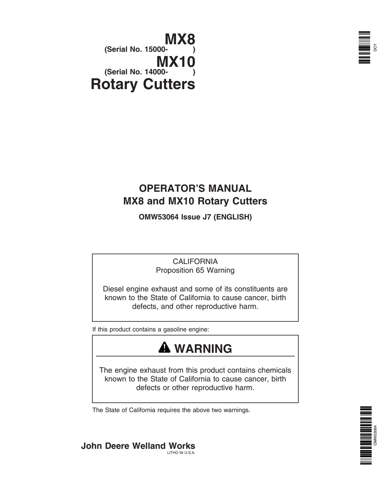 John Deere MX8 MX10 Rotary Cutter Operator Manual OMW53064 1 John Deere MX8 MX10 Rotary Cutter Operator Manual OMW53064