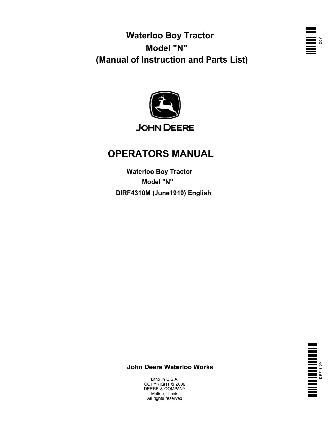 John Deere N Waterloo Boy Tractor Operator Manual DIRF4310M 1 John Deere N Waterloo Boy Tractor Operator Manual DIRF4310M