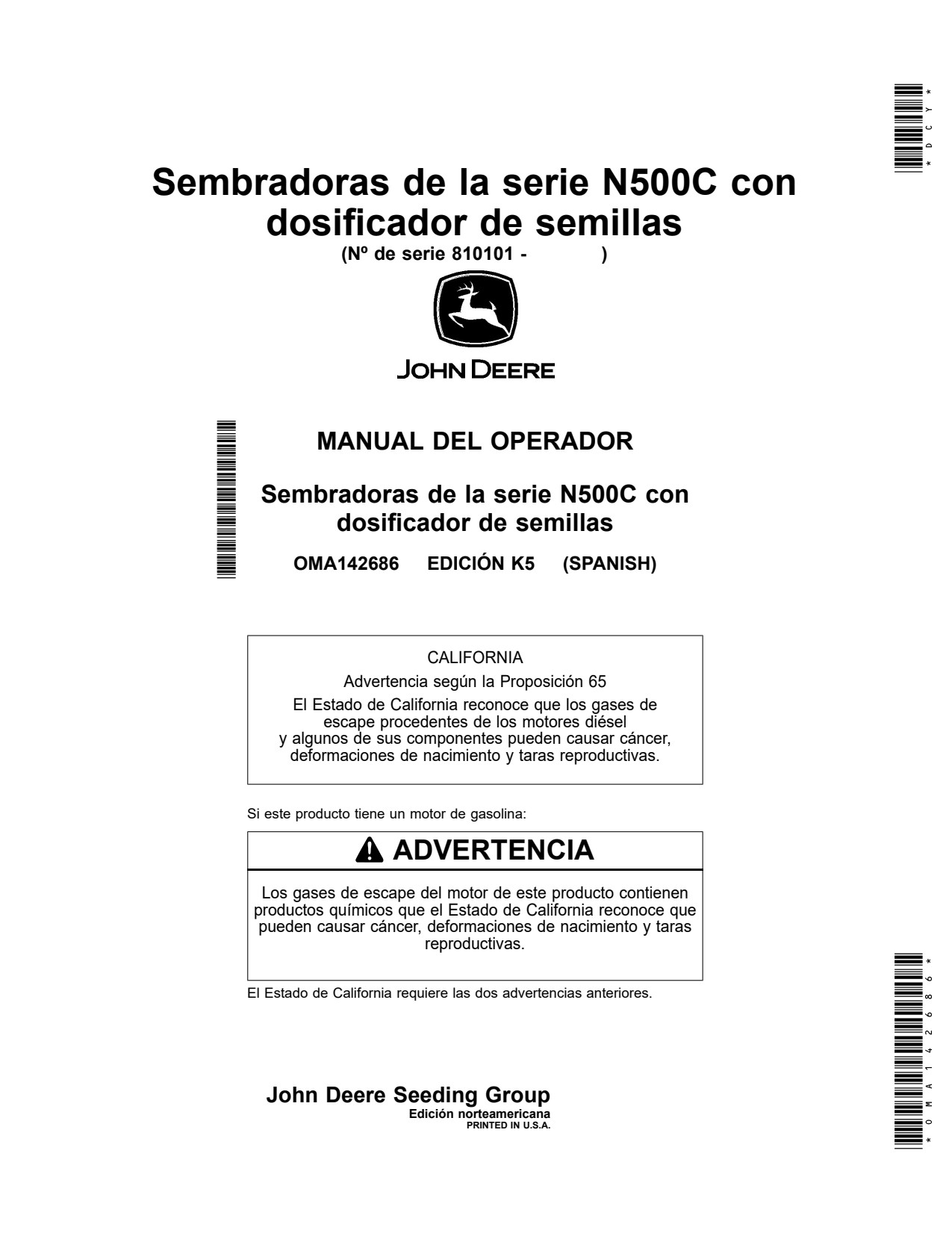 John Deere N530C N536C N540C N542C N500C Drill Operator Manual OMA142686 ES 1 John Deere N530C N536C N540C N542C N500C Drill Operator Manual OMA142686 ES