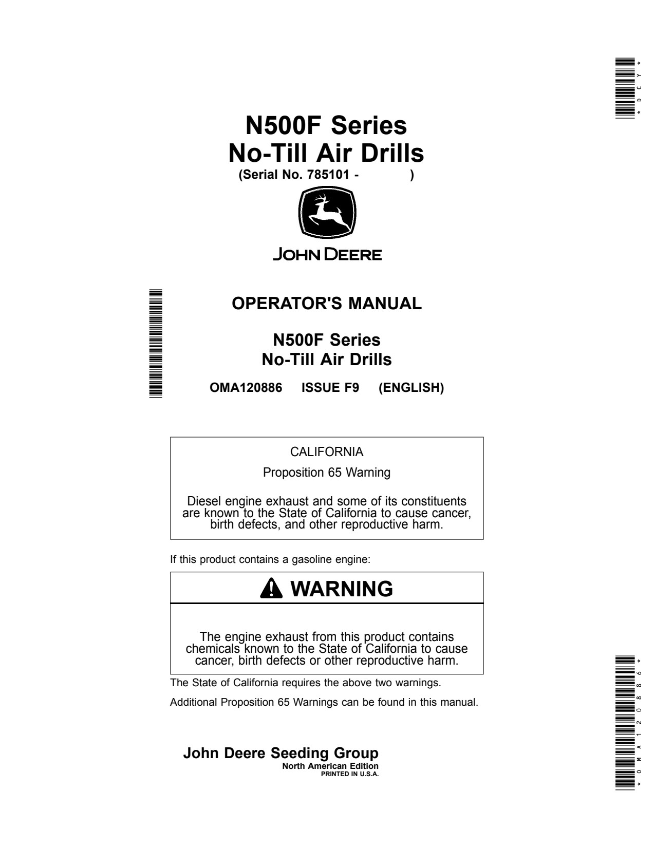 John Deere N530F N540F N543F No-till Air Drill Operator Manual OMA120886 1 John Deere N530F N540F N543F No-till Air Drill Operator Manual OMA120886