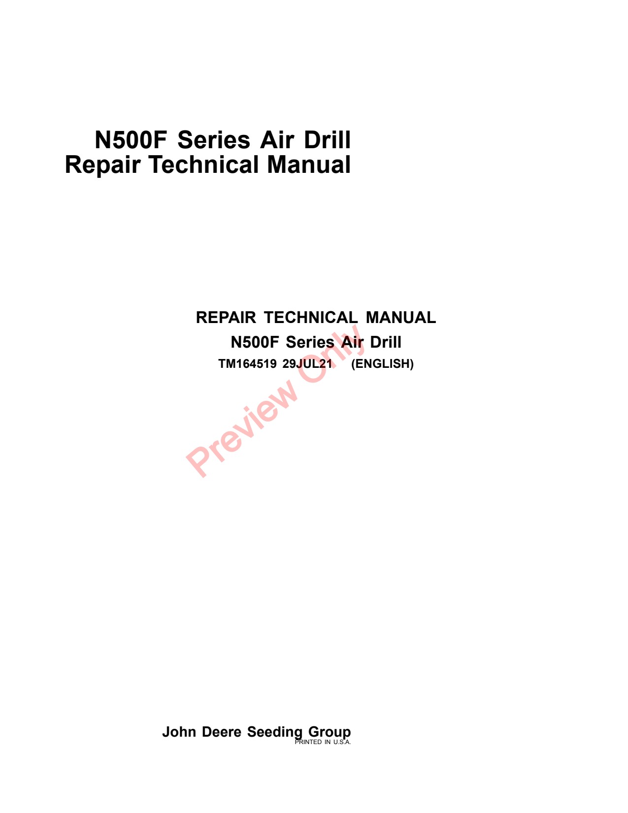 John Deere N560F N543F N530F N540F N500F Air Drill Repair Technical Manual TM164519 1 John Deere N560F N543F N530F N540F N500F Air Drill Repair Technical Manual TM164519