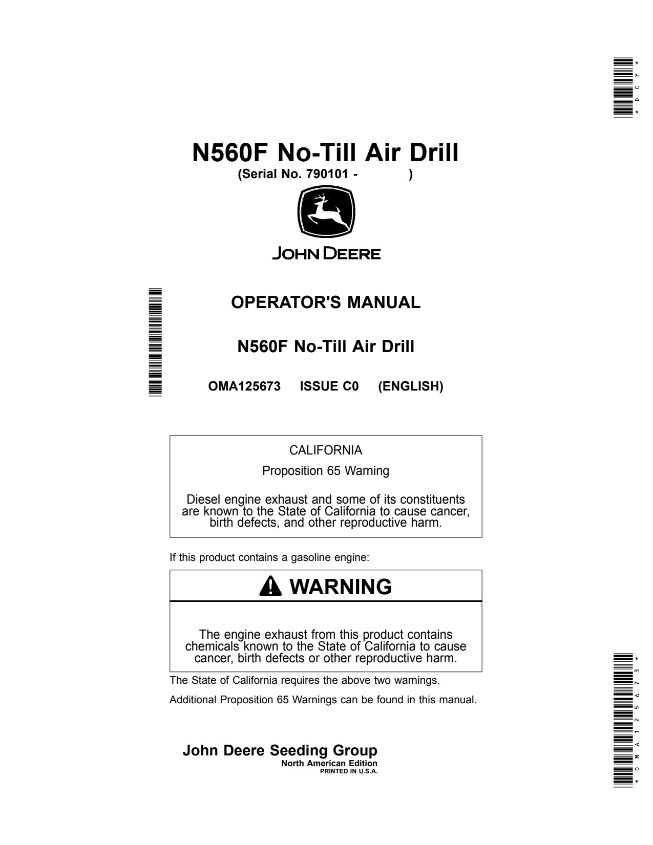 John Deere N560F No-till Air Drill Operator Manual OMA125673 1 John Deere N560F No-till Air Drill Operator Manual OMA125673