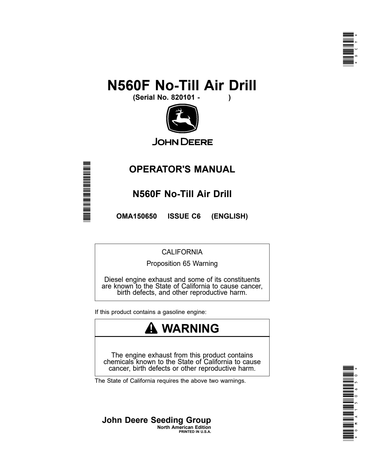 John Deere N560F No-till Air Drill Operator Manual OMA150650 1 John Deere N560F No-till Air Drill Operator Manual OMA150650