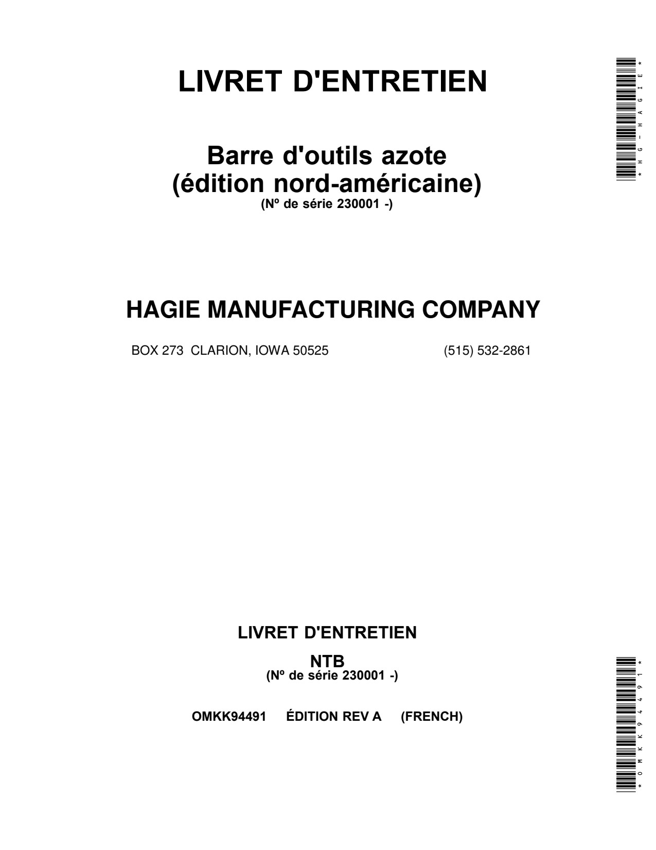 John Deere NTB Fertilizer Applicator Operator Manual OMKK94491 FR 1 John Deere NTB Fertilizer Applicator Operator Manual OMKK94491 FR