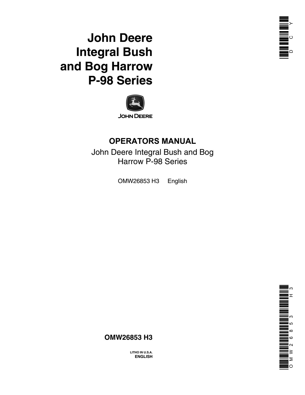 John Deere P-98 Bog Harrow Operator Manual OMW26853 1 John Deere P-98 Bog Harrow Operator Manual OMW26853
