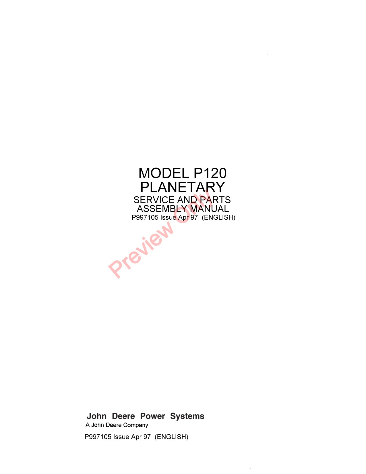 John Deere P120 PTO Component Technical Manual P997105 1 John Deere P120 PTO Component Technical Manual P997105