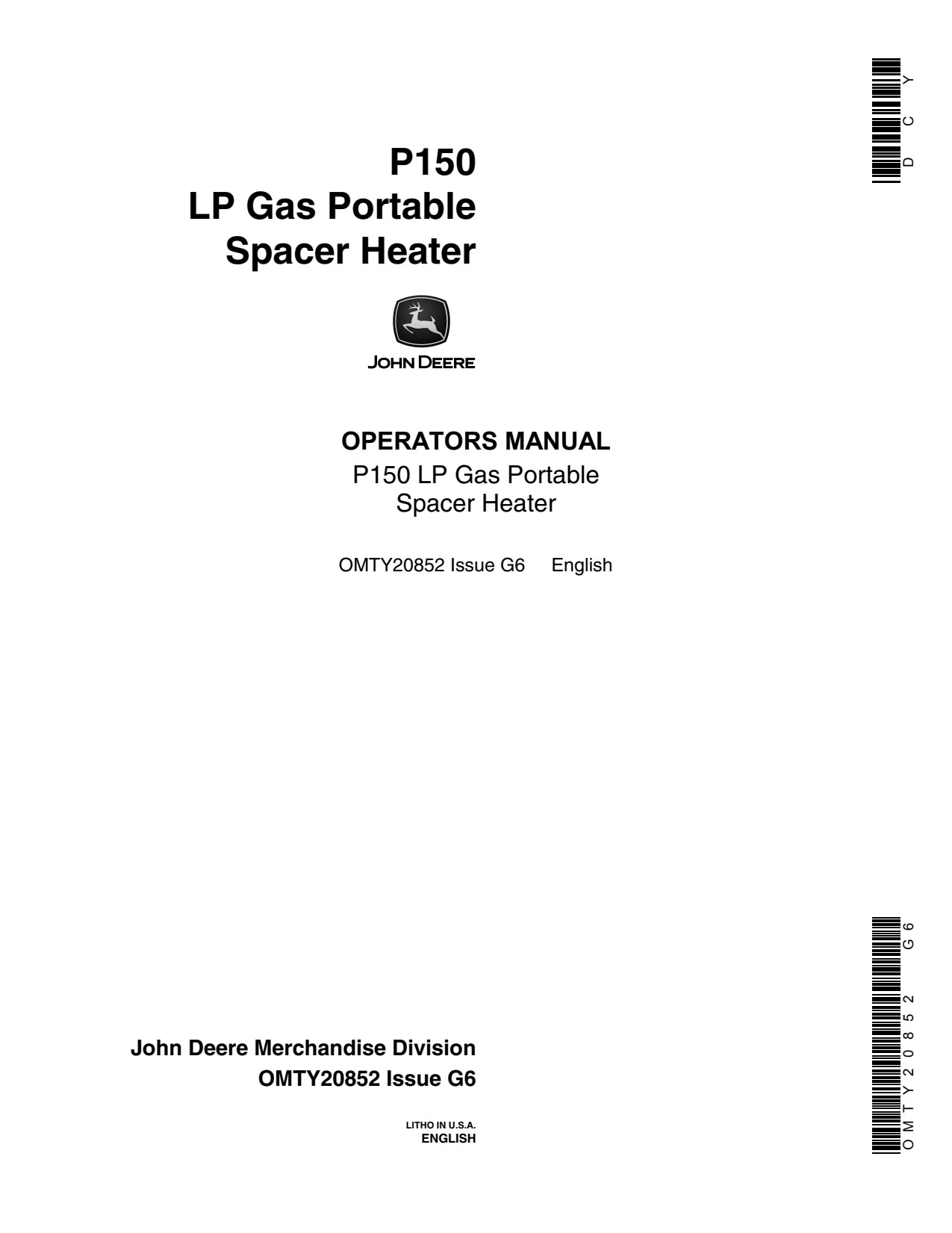 John Deere P150 Gas Portable Space Heater Operator Manual OMTY20852 1 John Deere P150 Gas Portable Space Heater Operator Manual OMTY20852