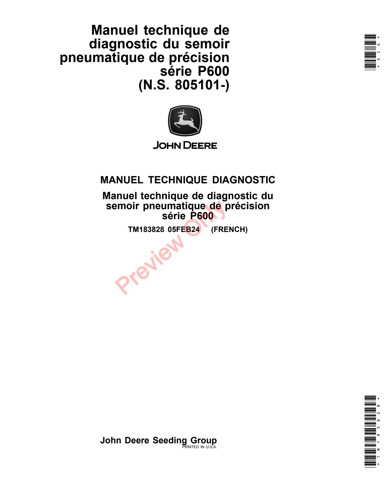 John Deere P640 P660 to P690 P600 Air Hoe Drill Diagnostic Technical Manual TM183828 FR 1 John Deere P640 P660 to P690 P600 Air Hoe Drill Diagnostic Technical Manual TM183828 FR