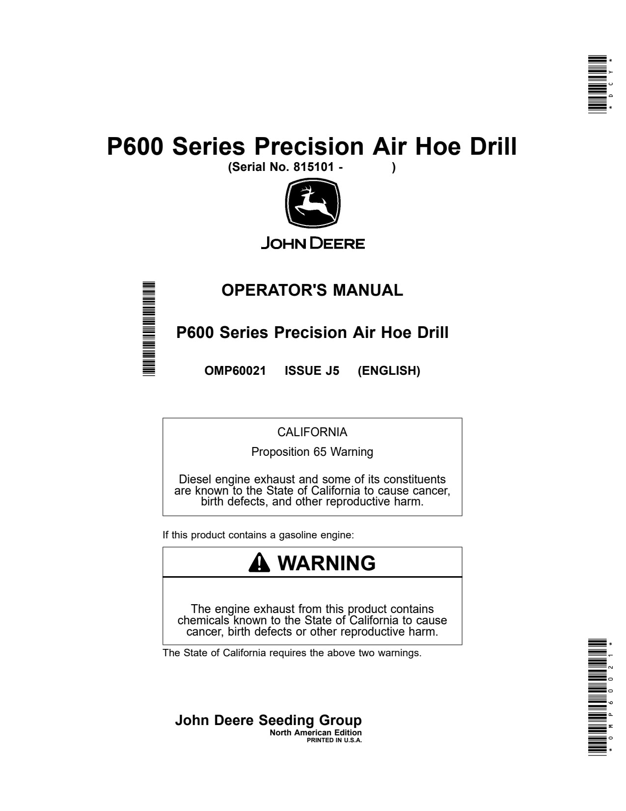 John Deere P640 P660 to P690 P600 Air Hoe Drill Operator Manual OMP60021 1 John Deere P640 P660 to P690 P600 Air Hoe Drill Operator Manual OMP60021