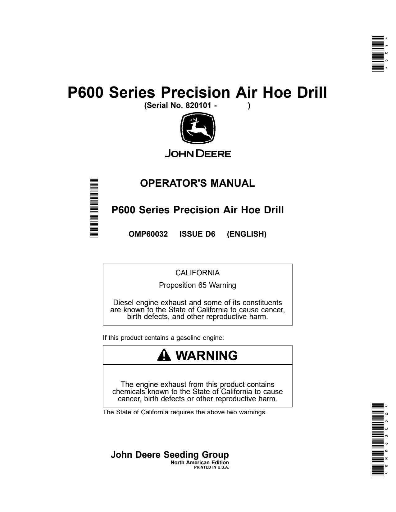 John Deere P640 P660 to P690 P600 Air Hoe Drill Operator Manual OMP60032 1 John Deere P640 P660 to P690 P600 Air Hoe Drill Operator Manual OMP60032