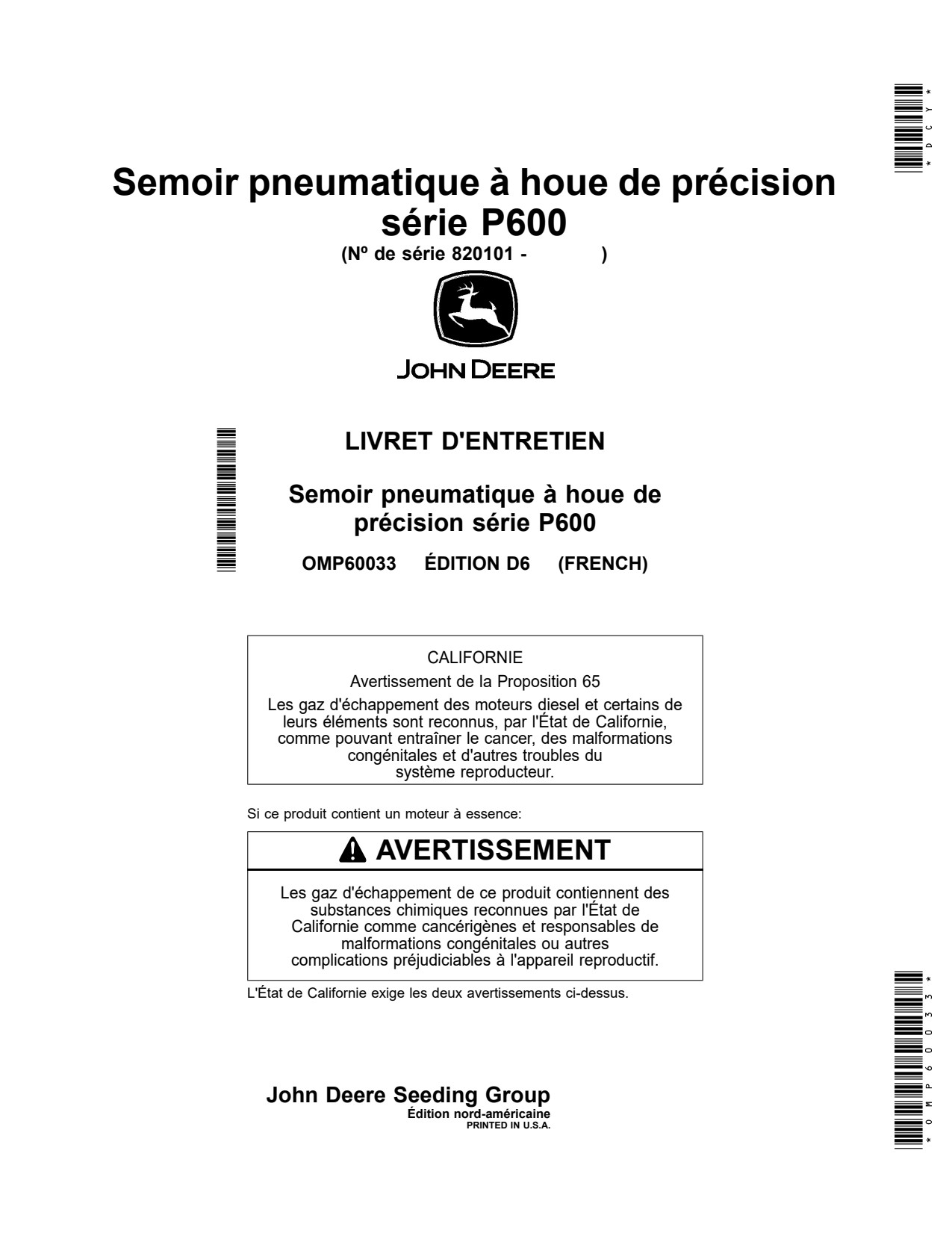 John Deere P640 P660 to P690 P600 Air Hoe Drill Operator Manual OMP60033 FR 1 John Deere P640 P660 to P690 P600 Air Hoe Drill Operator Manual OMP60033 FR