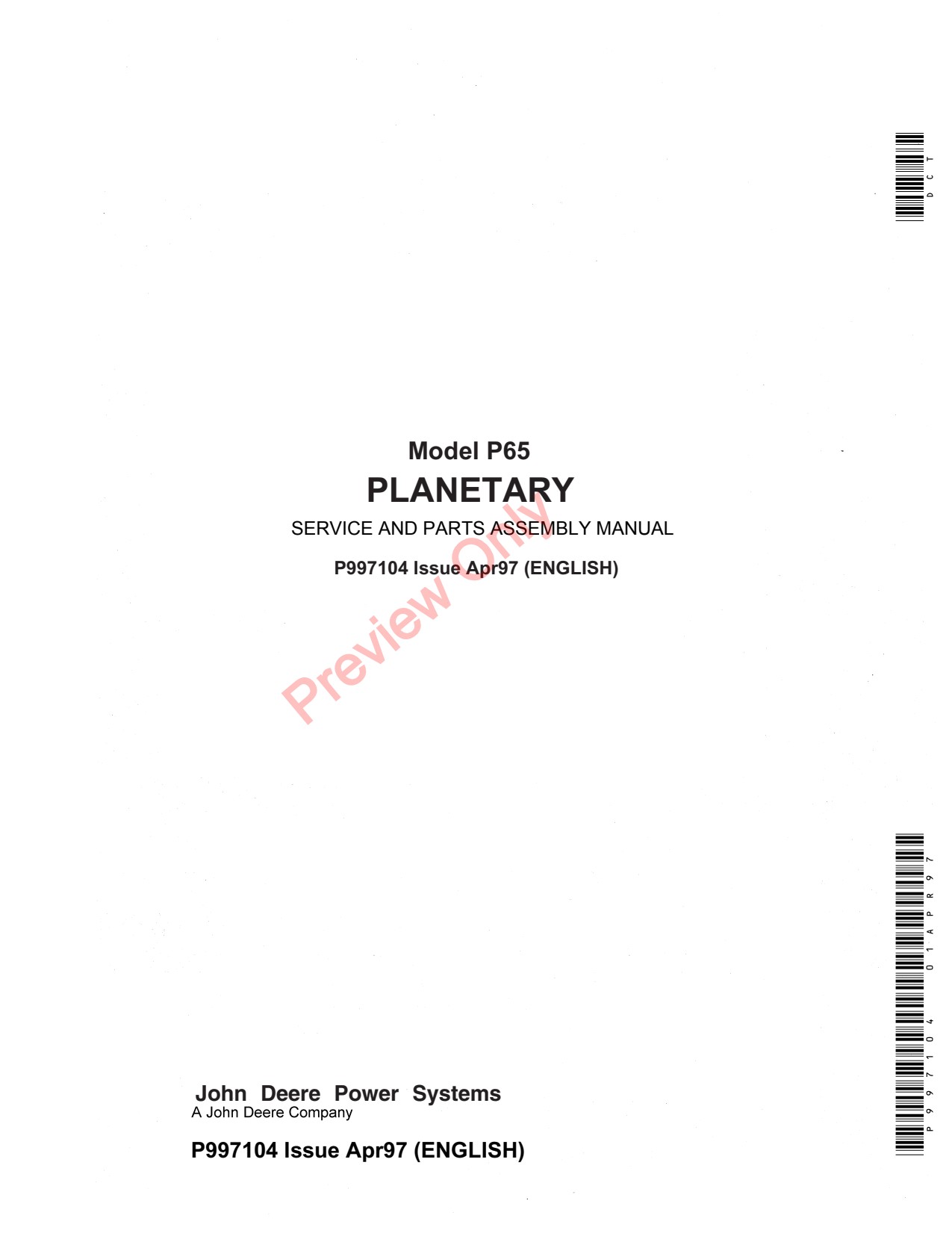 John Deere P65 PTO Component Technical Manual P997104 1 John Deere P65 PTO Component Technical Manual P997104