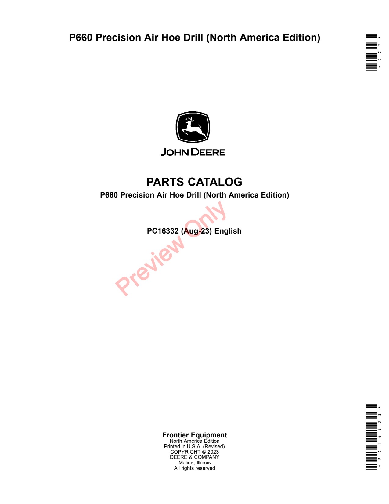 John Deere P660 Air Hoe Drill Parts Catalog PC16332 1 John Deere P660 Air Hoe Drill Parts Catalog PC16332