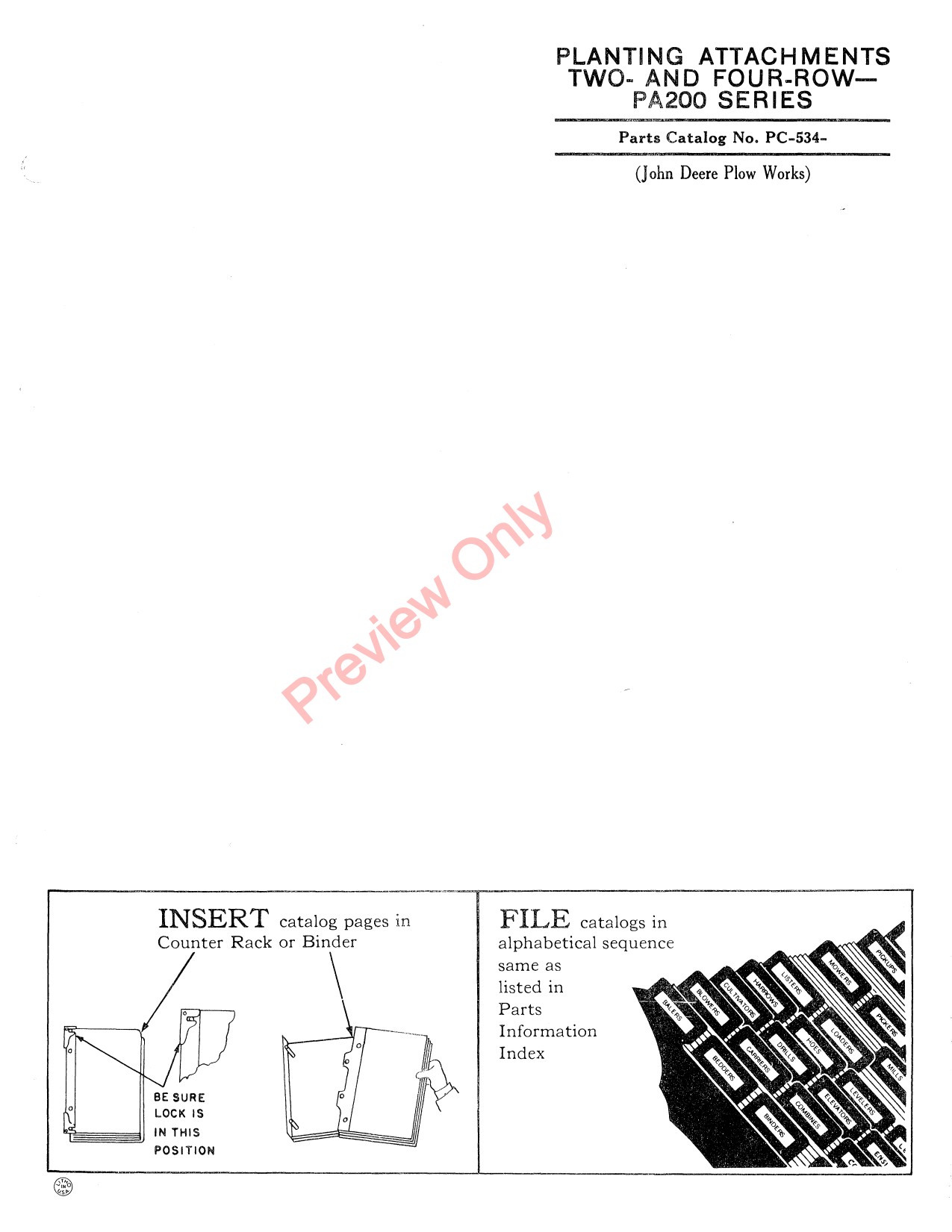 John Deere PA200 Planting Attachment Parts Catalog PC534 1 John Deere PA200 Planting Attachment Parts Catalog PC534