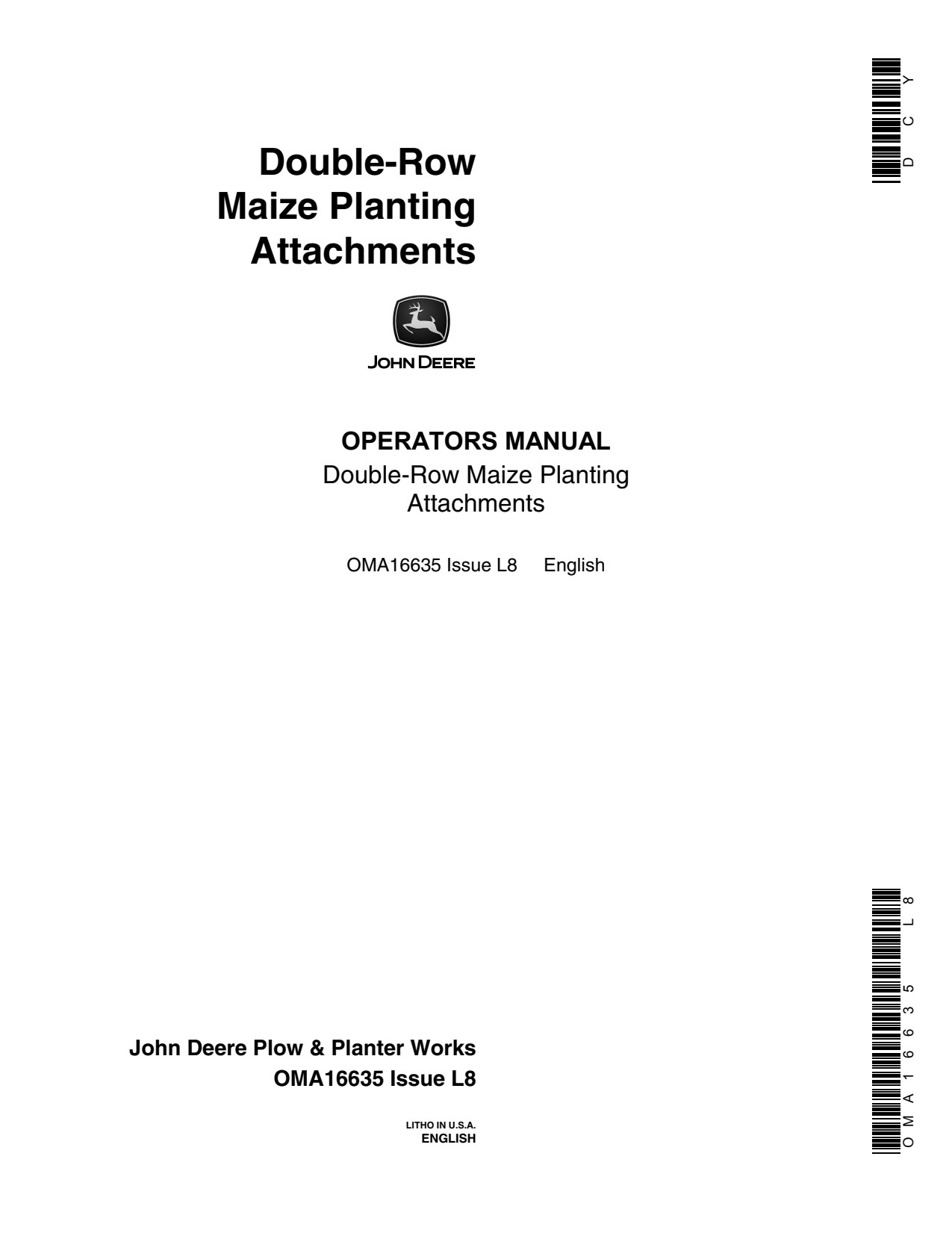 John Deere PA845 to PA885 PA846 PA886 Maize Planting Attachment Operator Manual OMA16635 1 John Deere PA845 to PA885 PA846 PA886 Maize Planting Attachment Operator Manual OMA16635