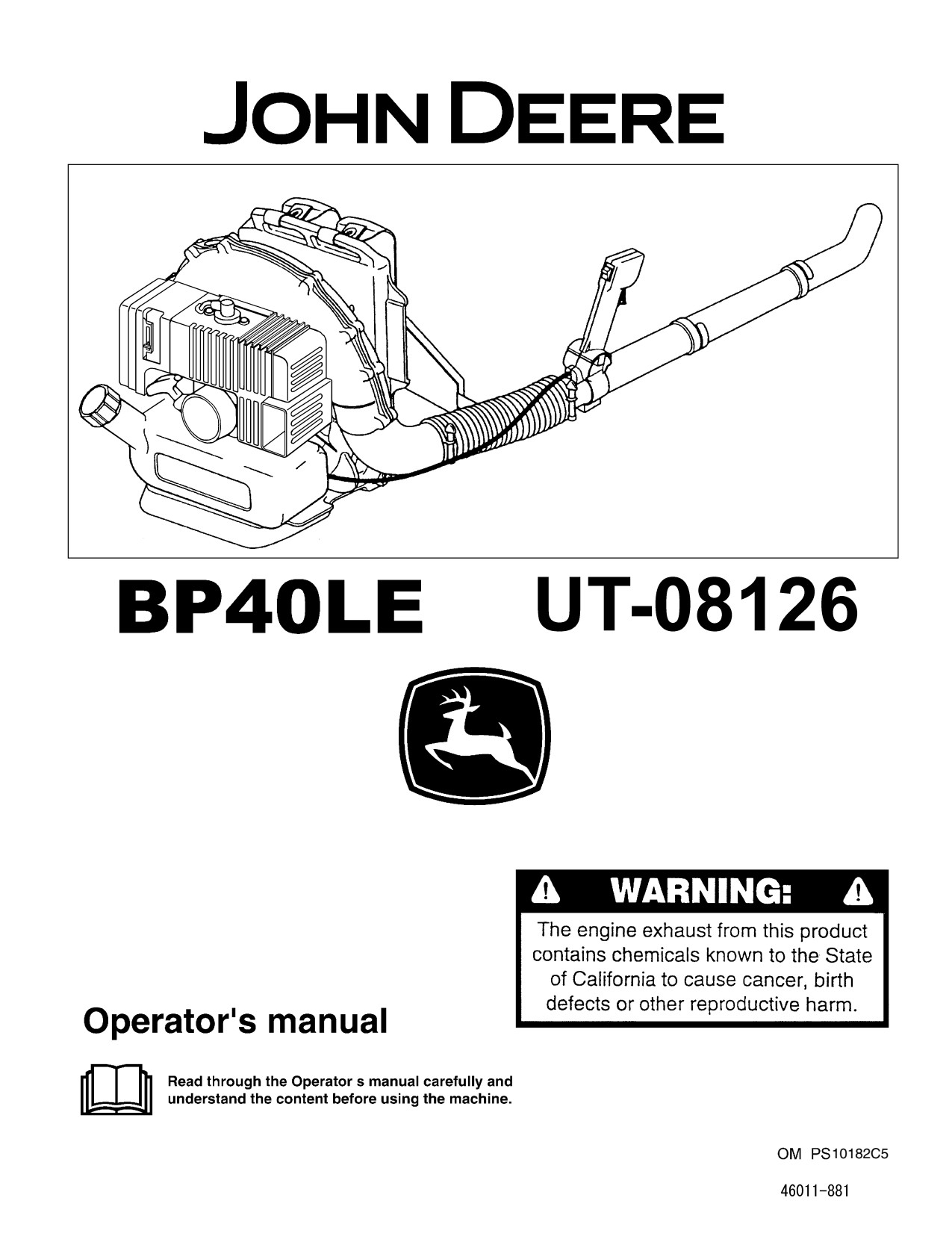 John Deere PB40LE UT01826 Backpack Blower Operator Manual OMPS10182 1 John Deere PB40LE UT01826 Backpack Blower Operator Manual OMPS10182
