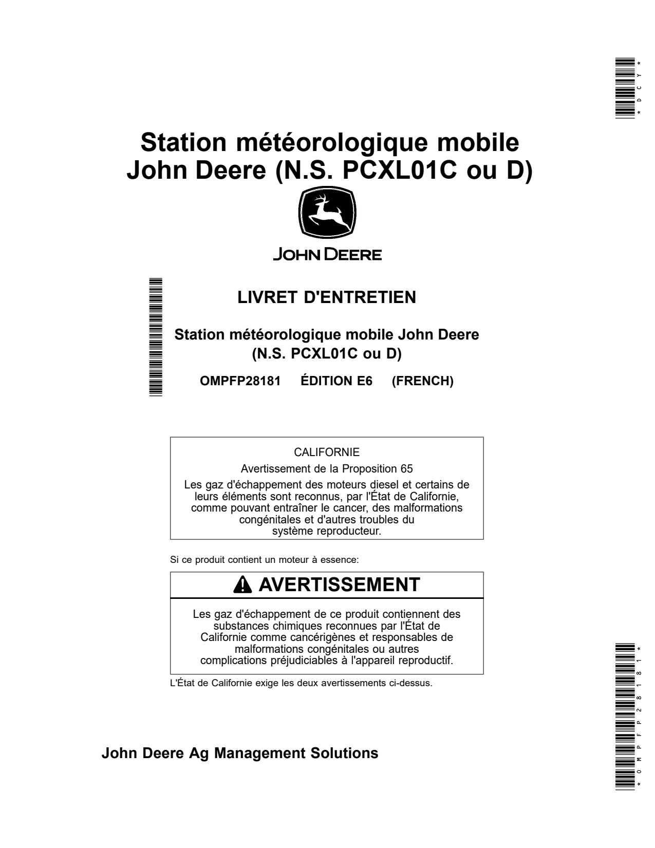 John Deere PCXL01C Precision Ag Electronics Operator Manual OMPFP28181 FR 1 John Deere PCXL01C Precision Ag Electronics Operator Manual OMPFP28181 FR