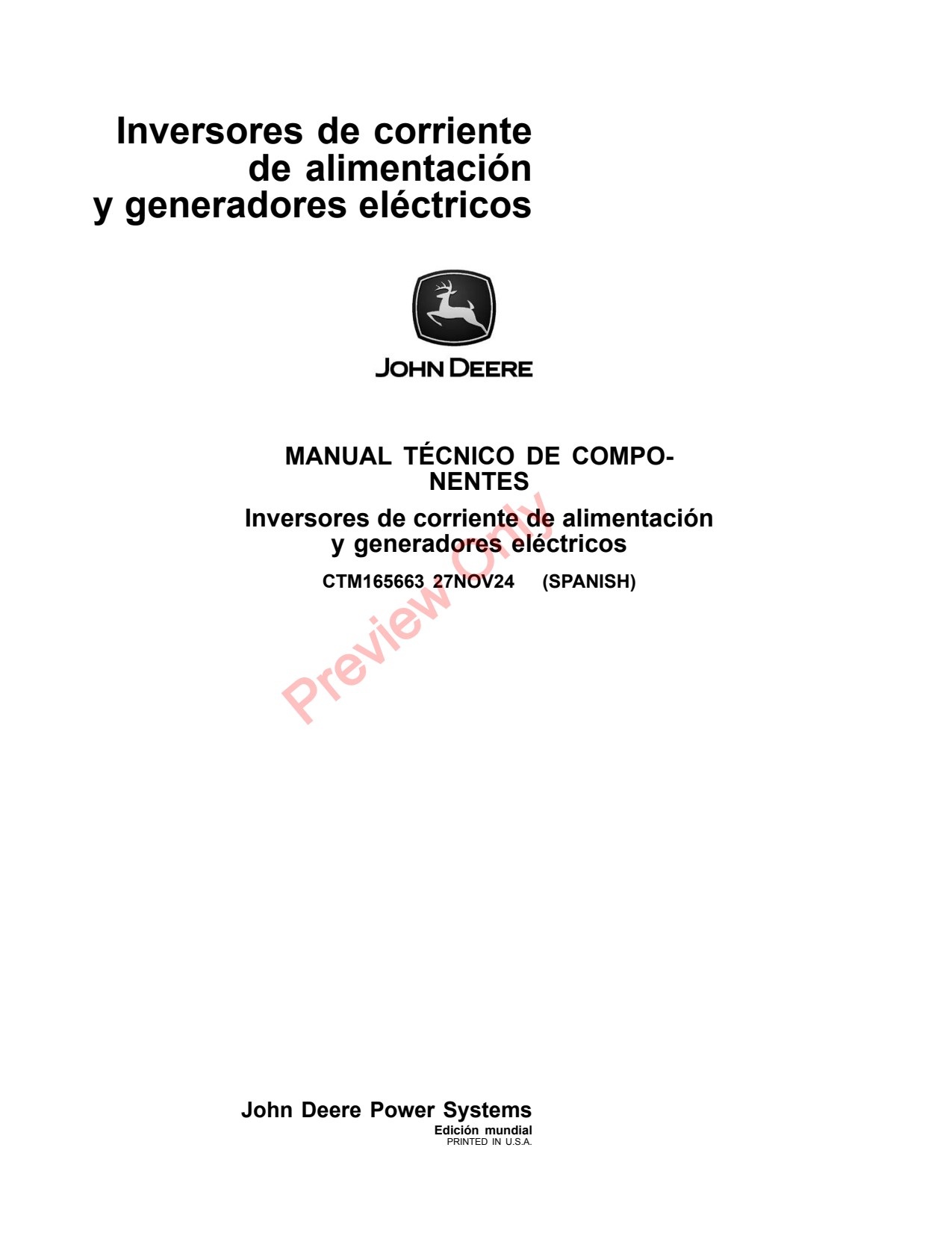 John Deere PD280 PD400 Engine Generator Component Technical Manual CTM165663 ES 1 John Deere PD280 PD400 Engine Generator Component Technical Manual CTM165663 ES