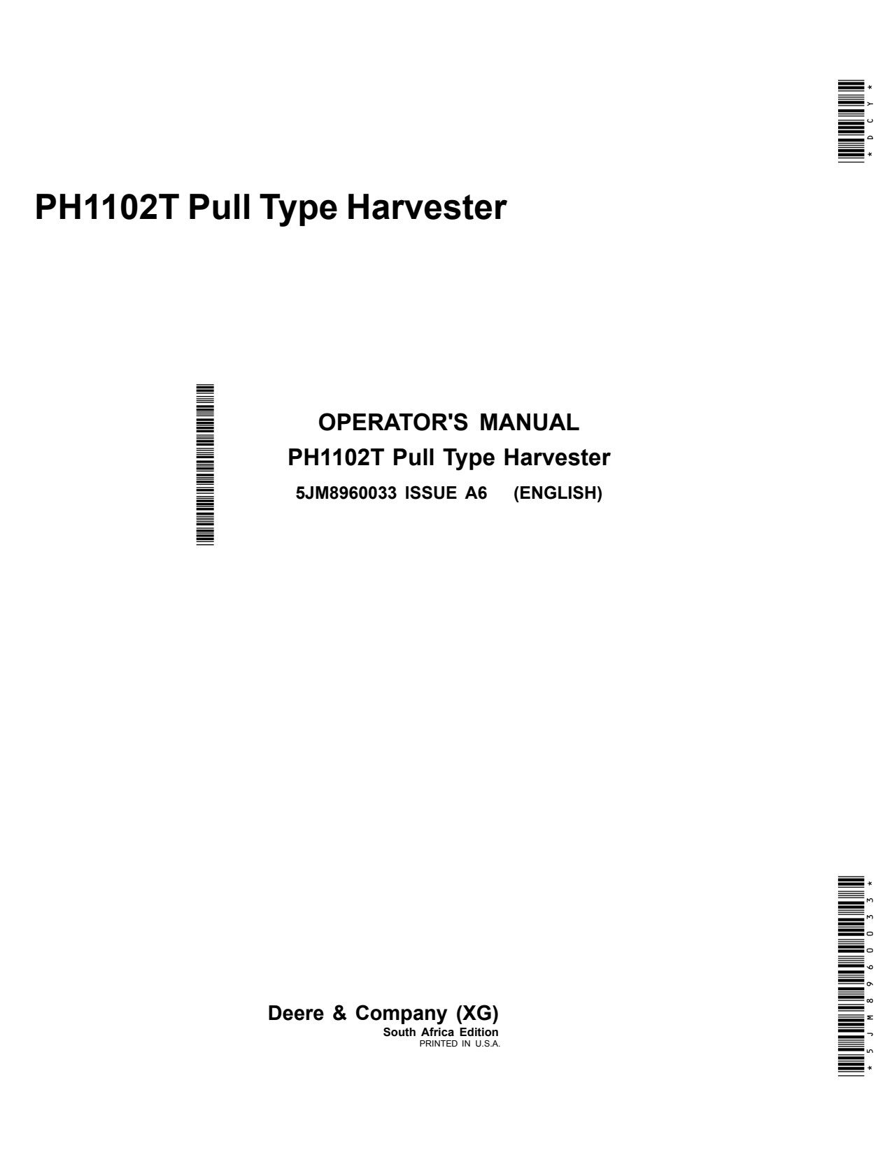 John Deere PH1102T Pull Type Harvester Operator Manual 5JM8960033 1 John Deere PH1102T Pull Type Harvester Operator Manual 5JM8960033